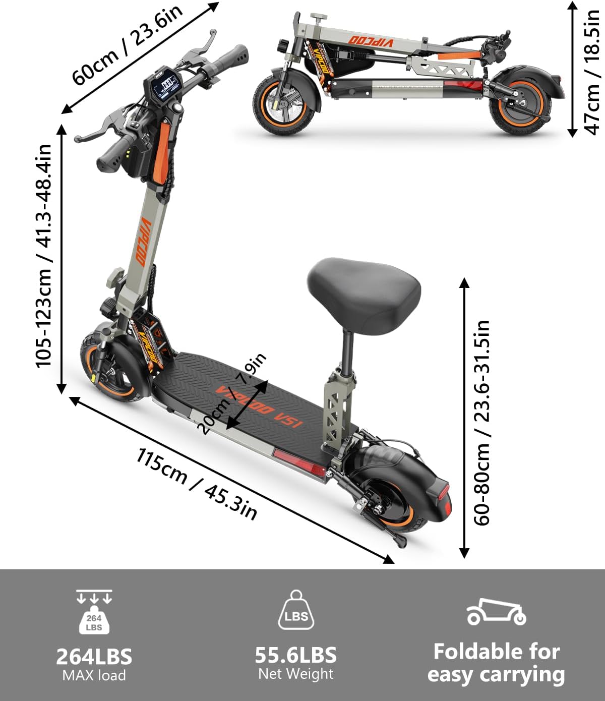 off-road electric scooter VIPCOO VS1 product dimensions
