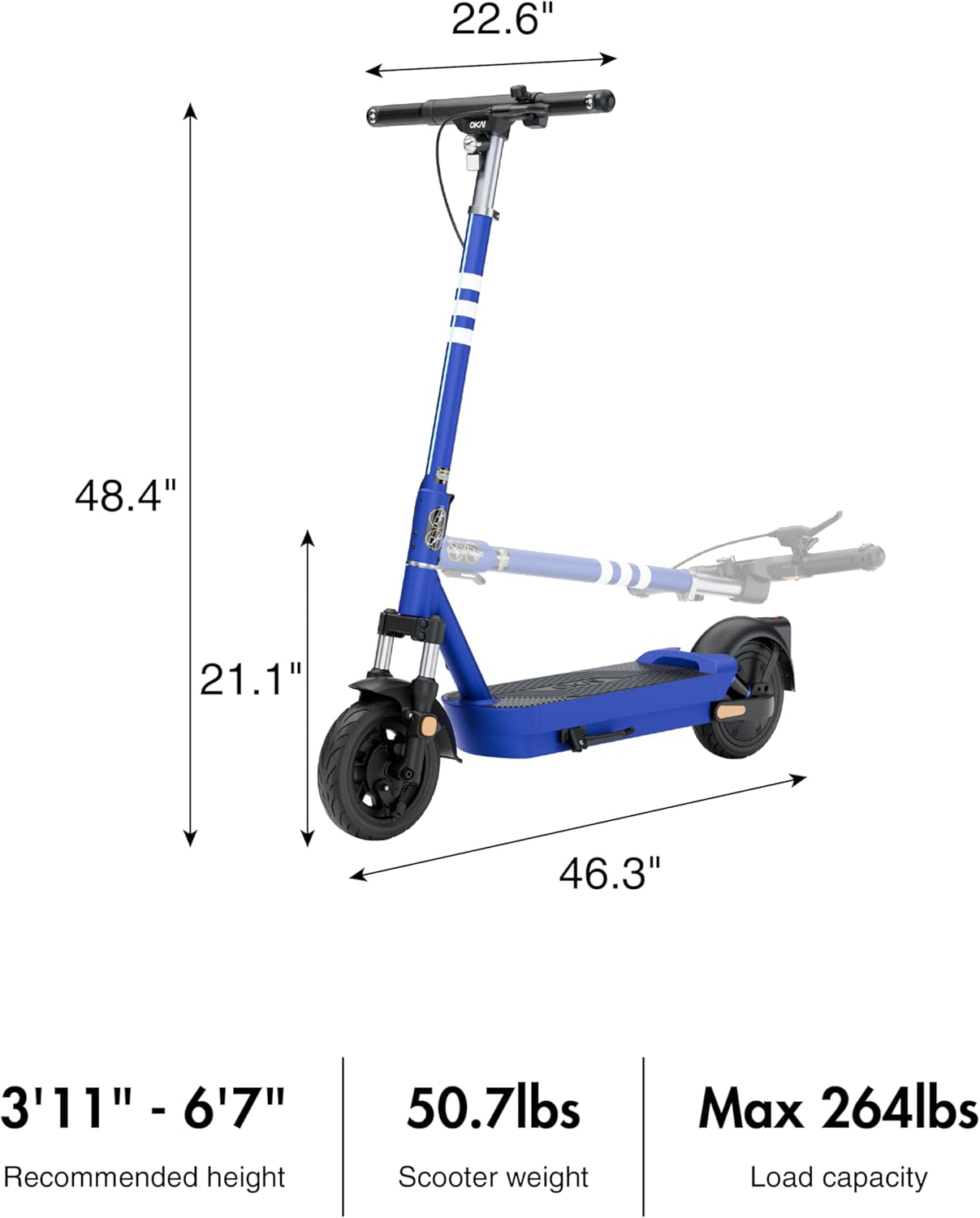 off-road electric scooter OKAI Neon Ultra product dimensions