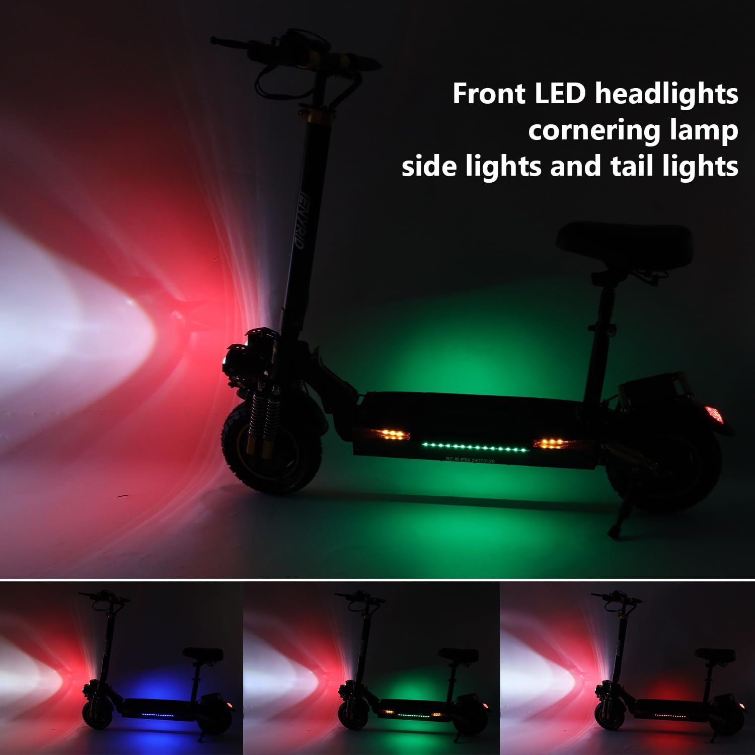 off-road electric scooter iENYRID ES6 front LED headlights, cornering lamp side lights and tail lights