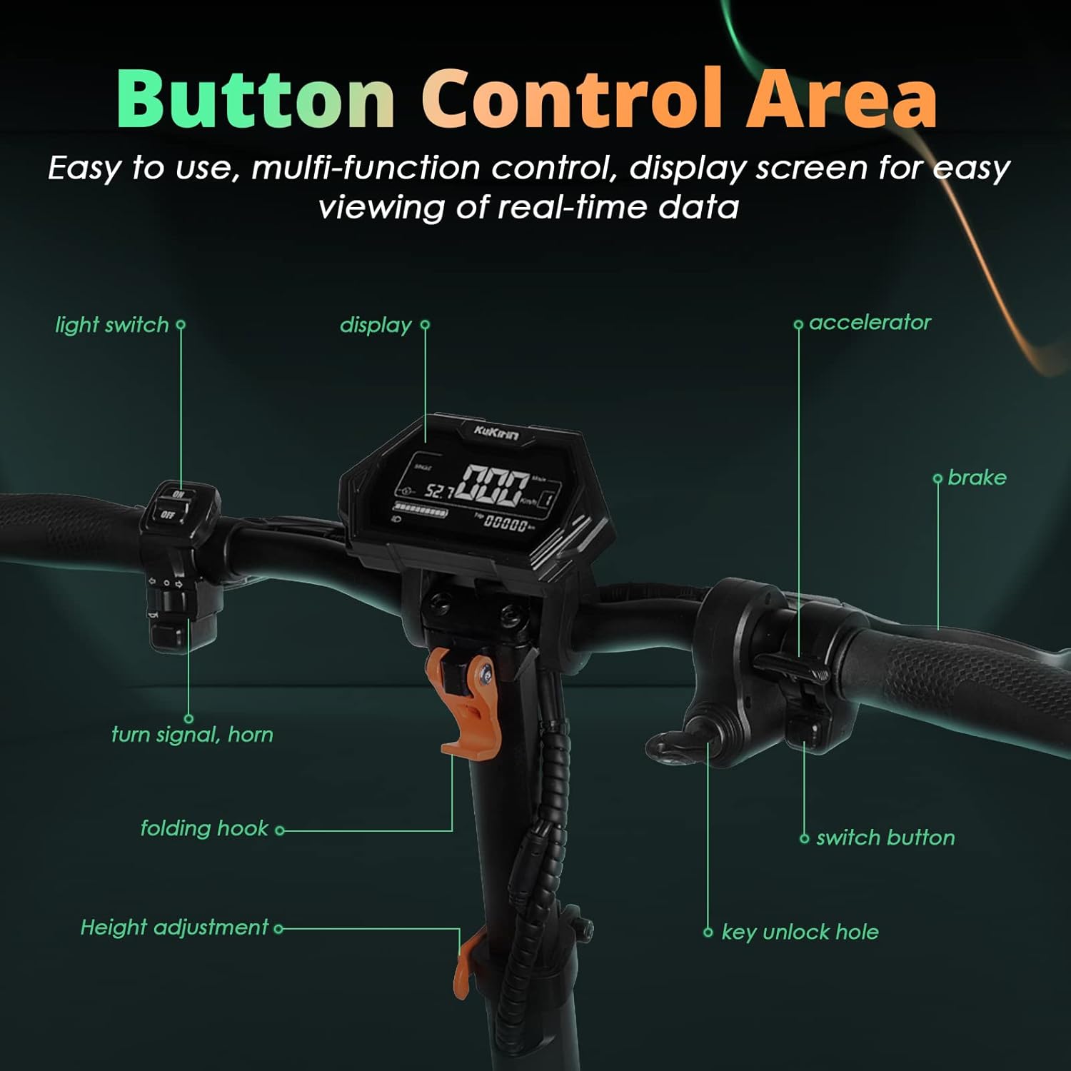 off-road electric scooter Kukirin G2 MAX button control area