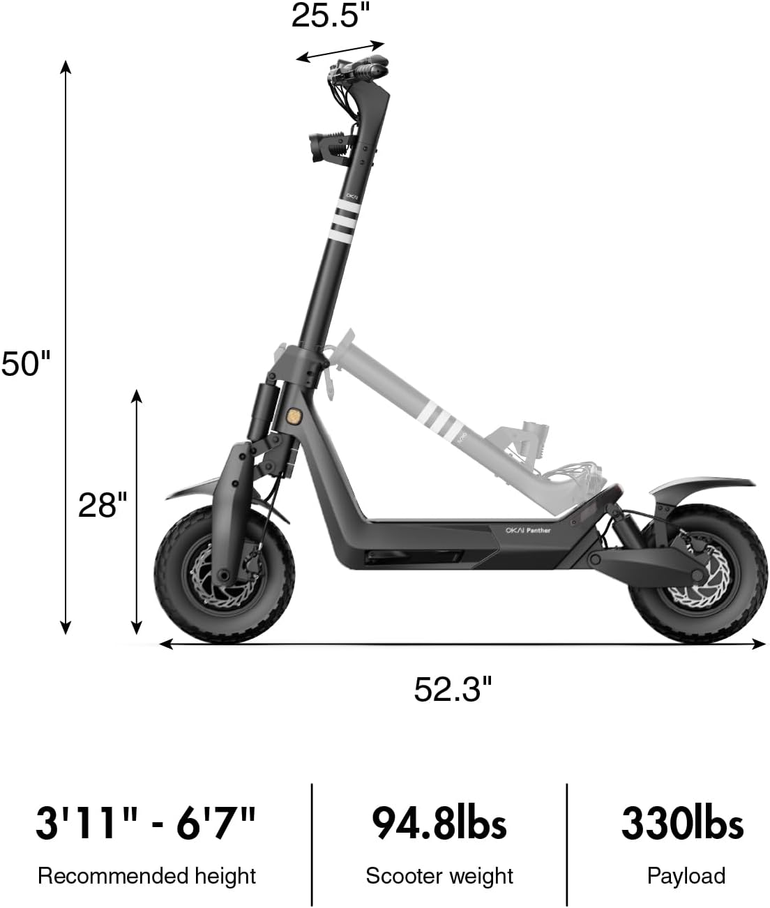 off-road electric scooter OKAI Panther product dimensions