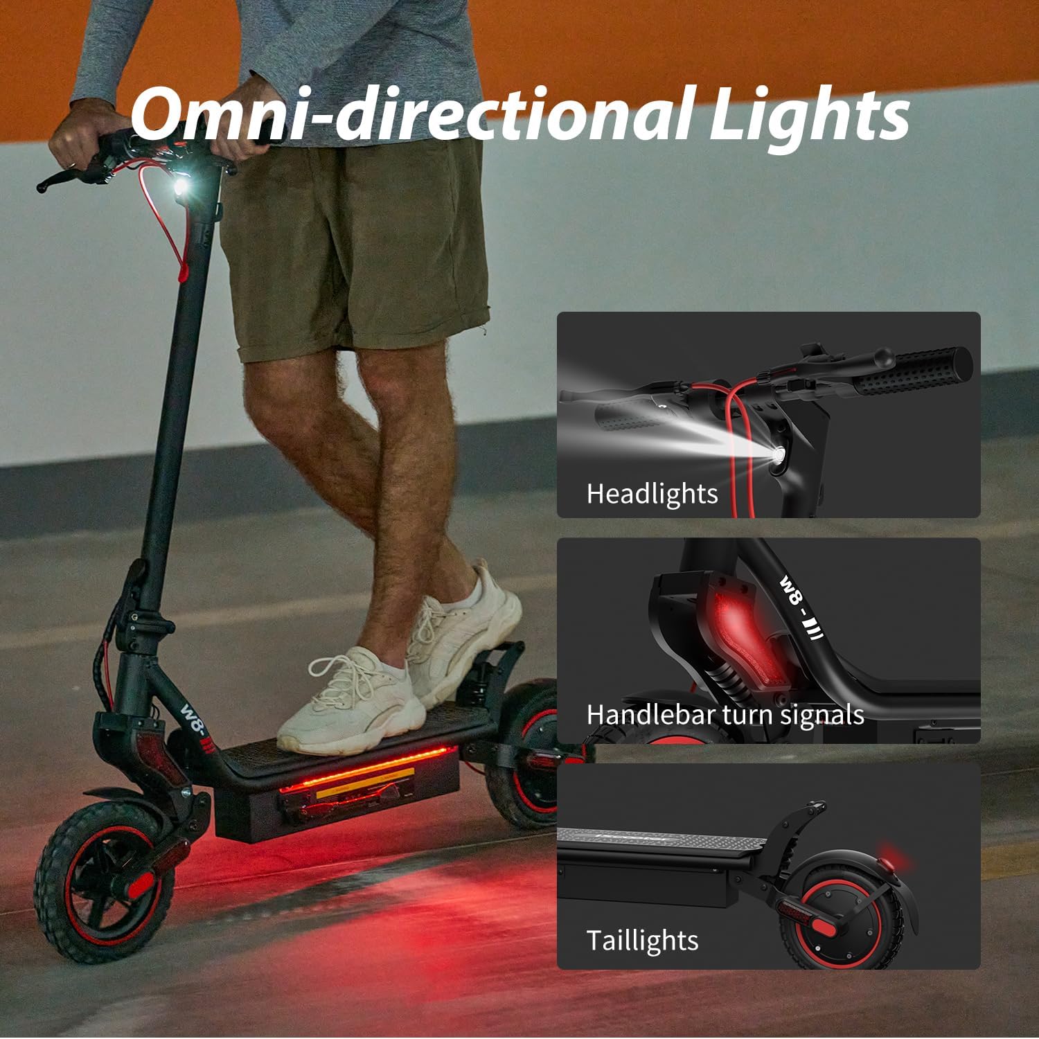 off-road electric scooter iScooter W8 omni-directional lights
