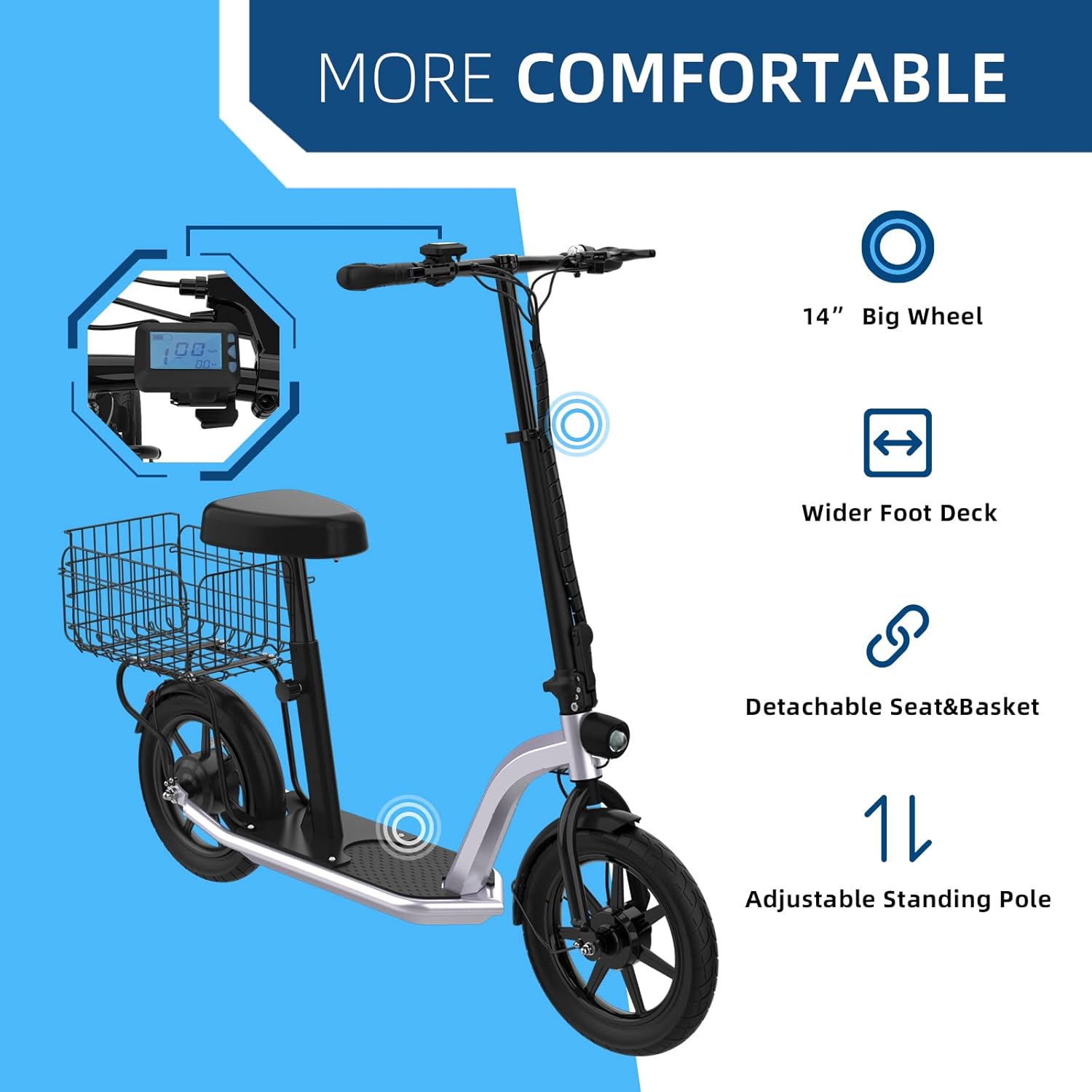 electric scooter with seat Hiboy ECOM 14 more comfortable