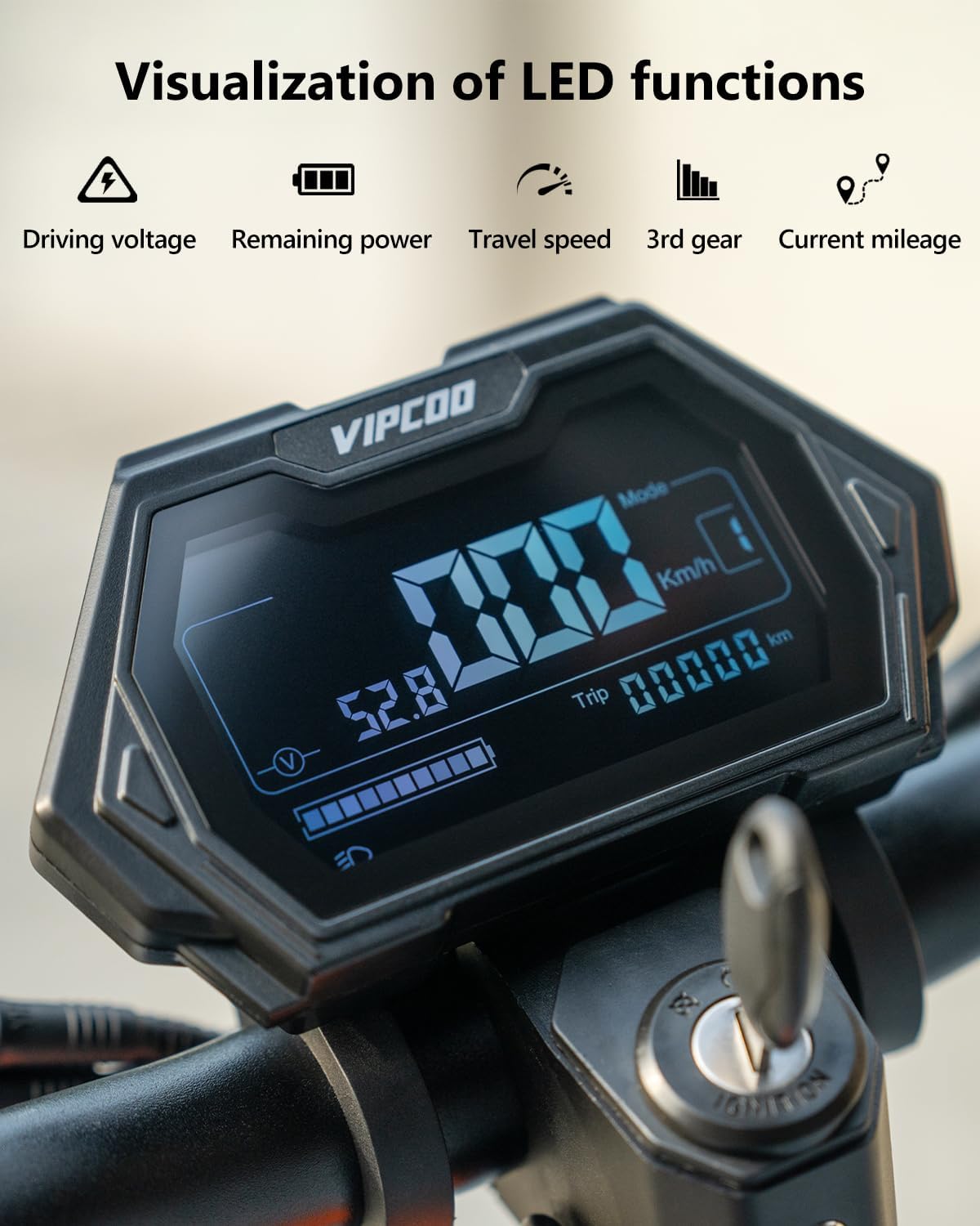 off-road electric scooter VIPCOO VS1 visualization of LED functions