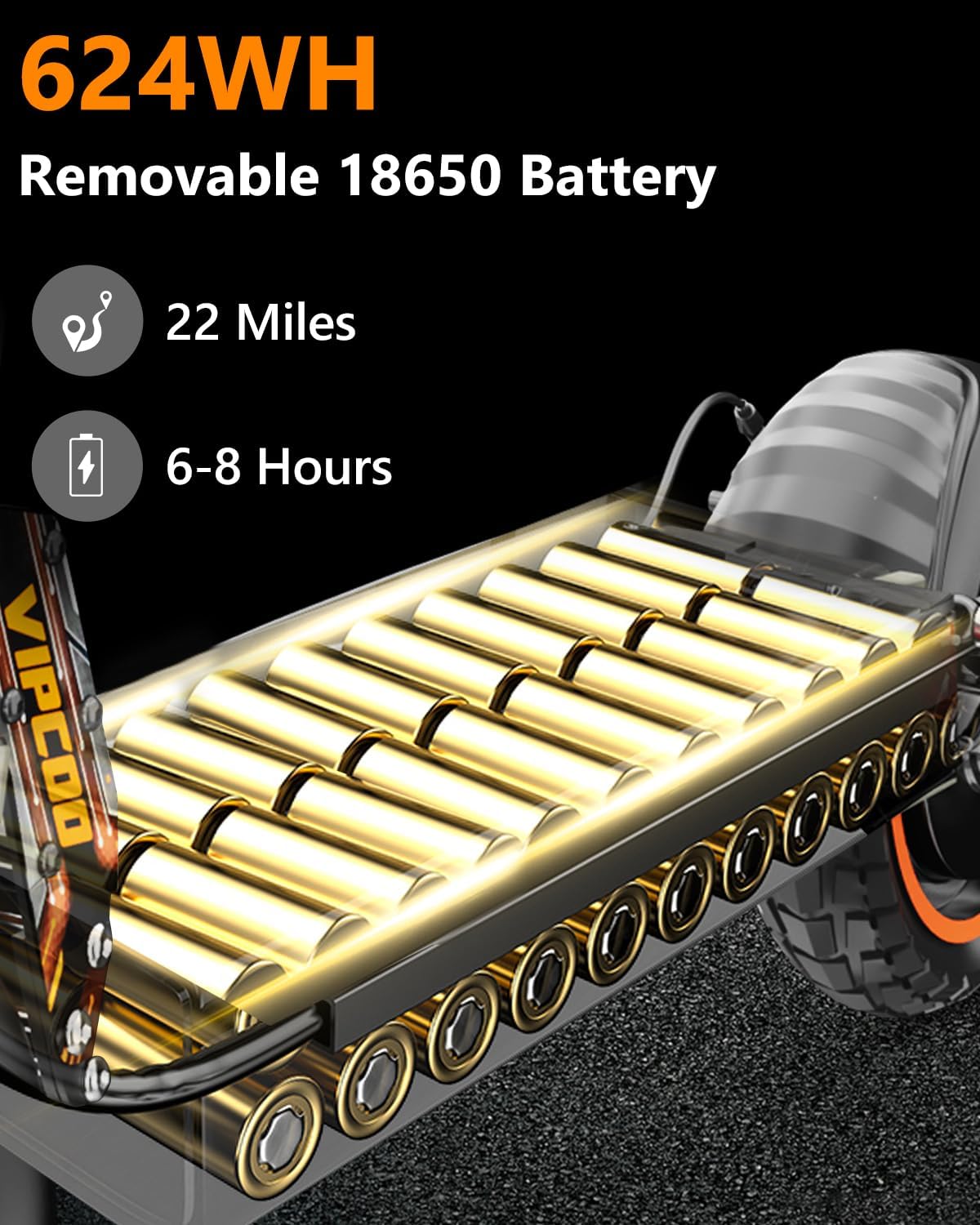 off-road electric scooter VIPCOO VS1 624Wh removable battery
