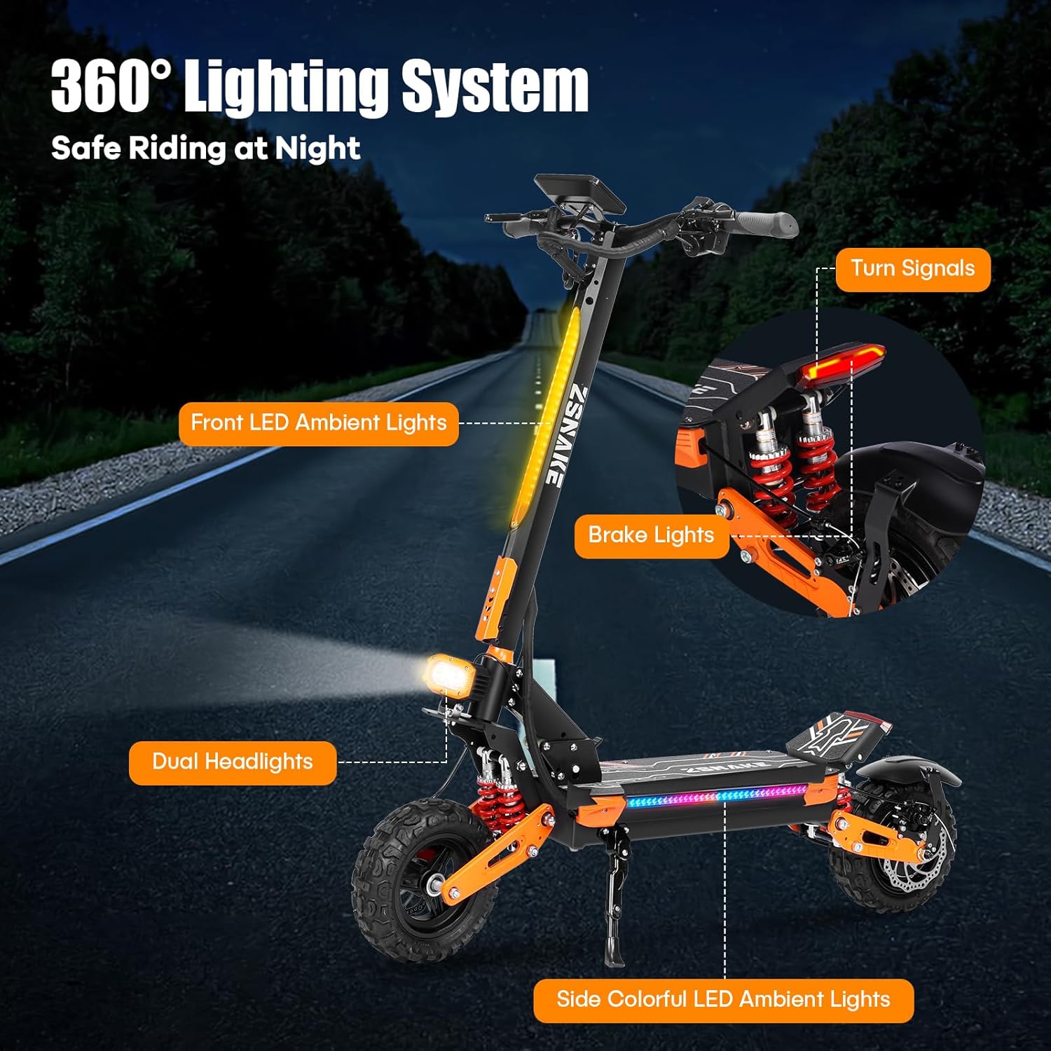 off-road electric scooter ZSNAKE ES35 360 lighting system