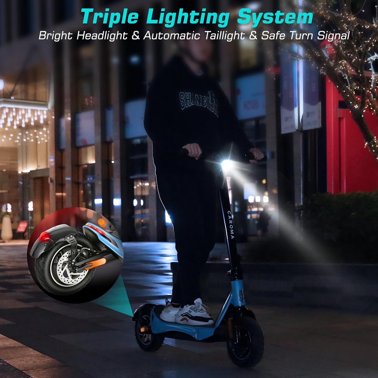 off-road electric scooter Caroma C1 triple lighting system