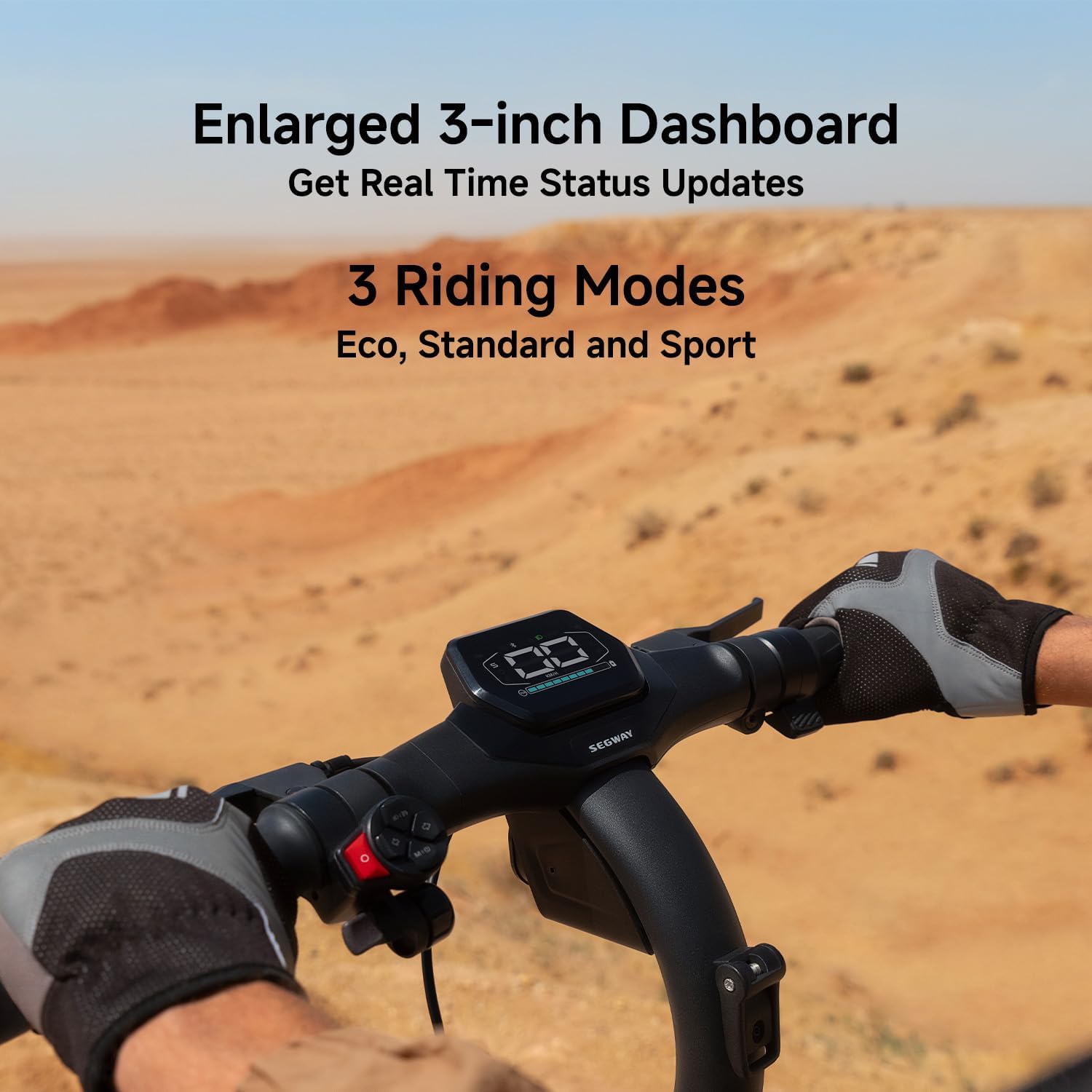 off-road electric scooter Segway Ninebot ZT3 Pro large dashboard and 3 riding modes