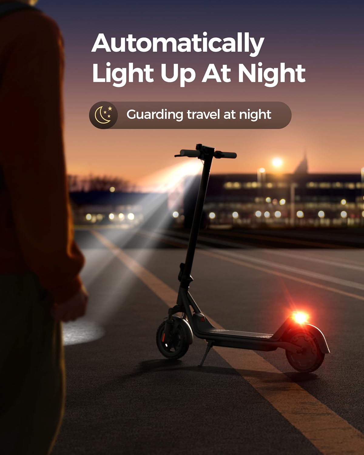 electric scooter Megawheels A1C automatically light up at night