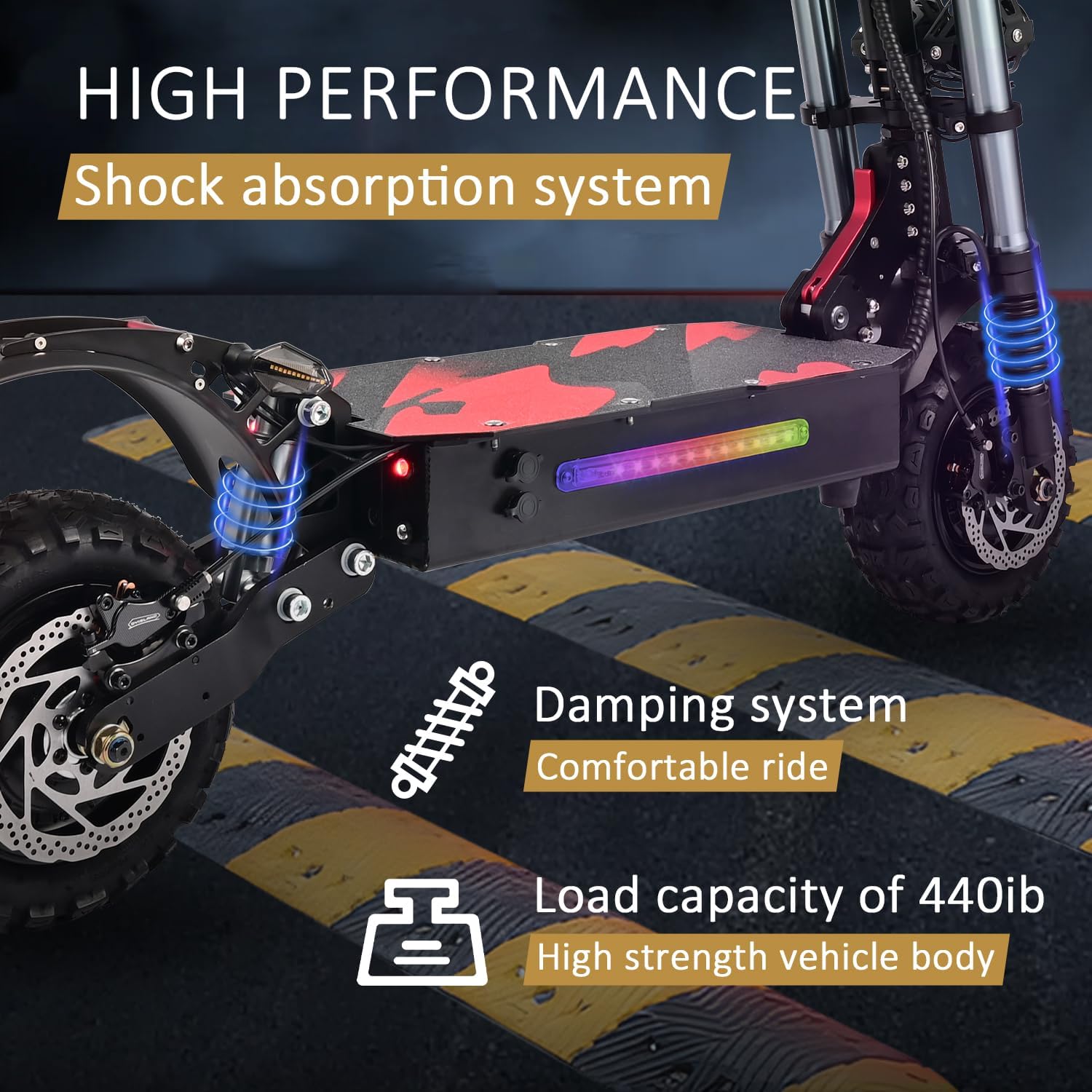off-road electric scooter Reddydy RD1 high performance shock absorption system, damping system, load capacity 440lbs