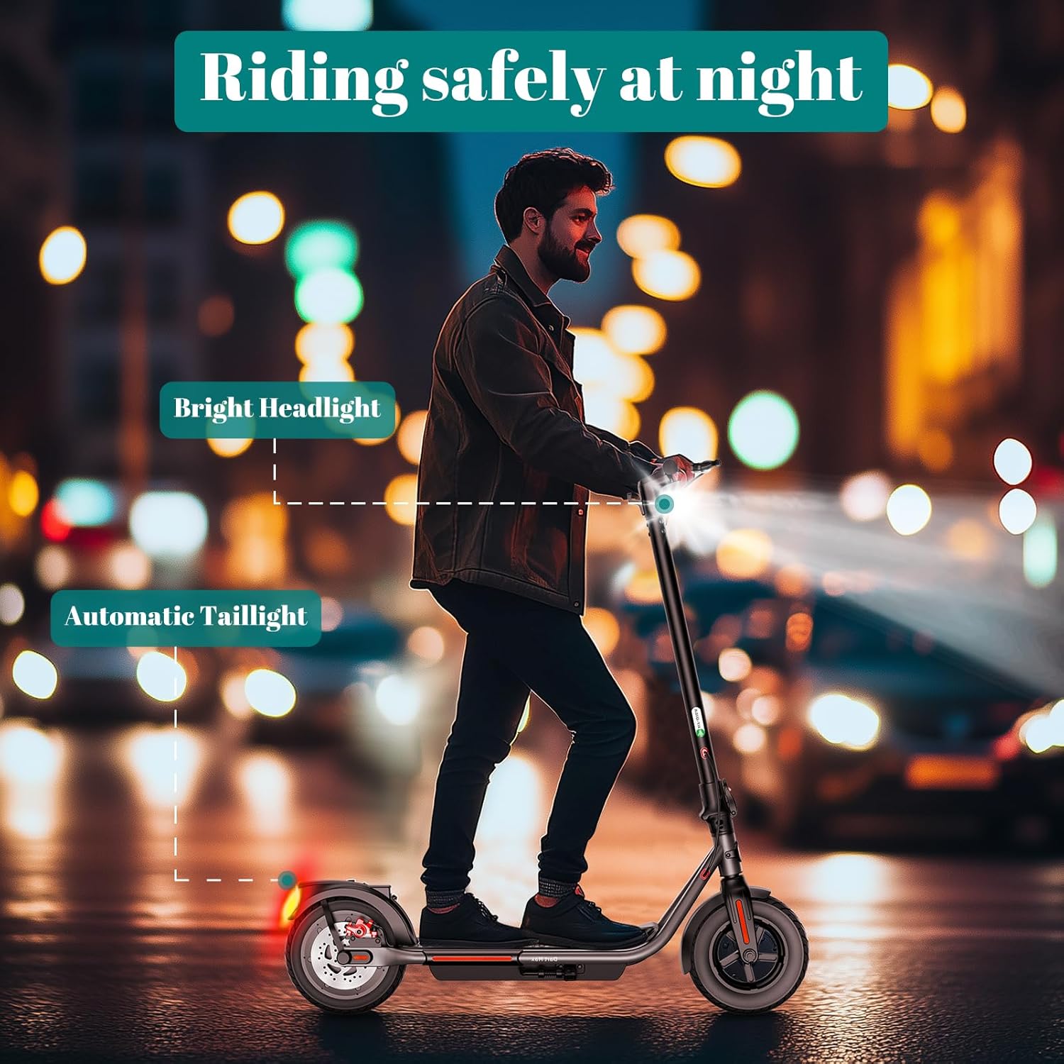 electric scooter TST B16 riding safely at night
