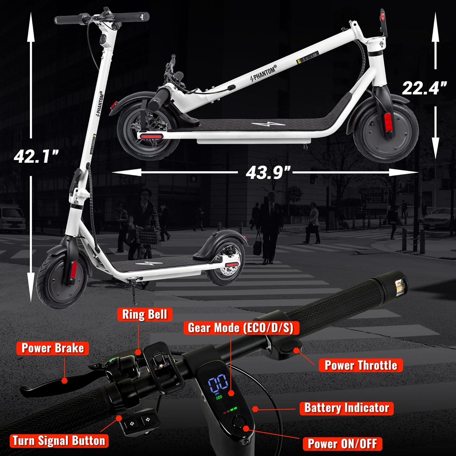 electric scooter Phantomgogo foldable design and handlebar functions