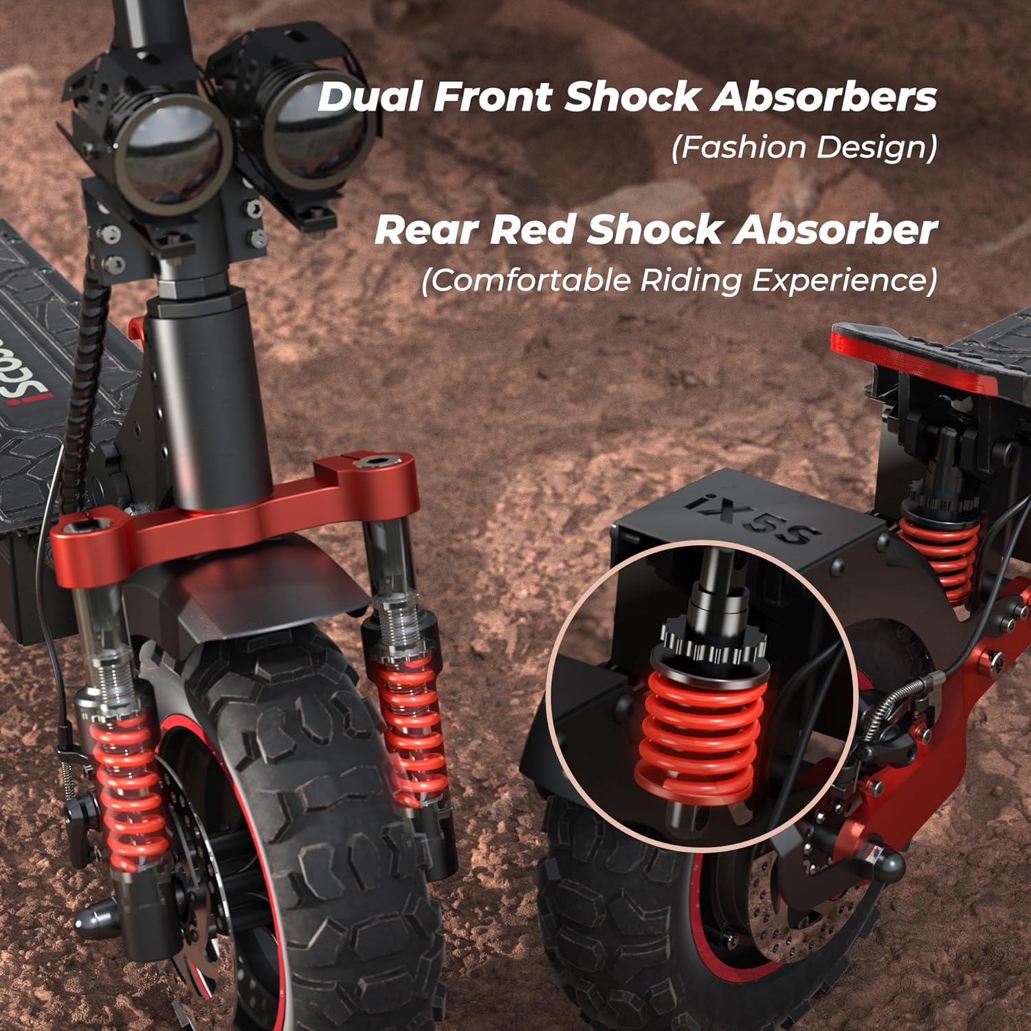 off-road electric scooter iScooter IX5S dual shock absorption