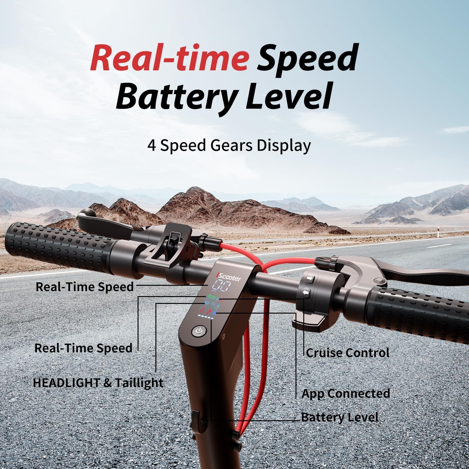 off-road electric scooter iScooter W8 real-time speed battery level