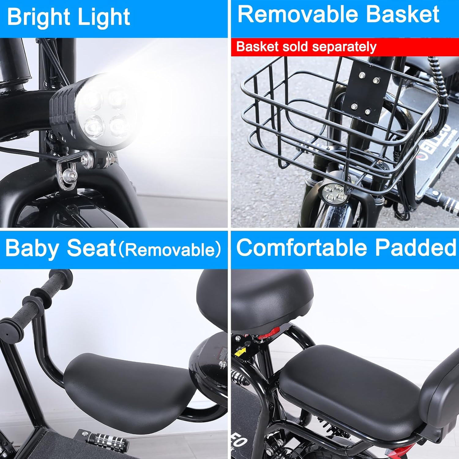 electric scooter with seat EILLEO US11 bright light, removable seat