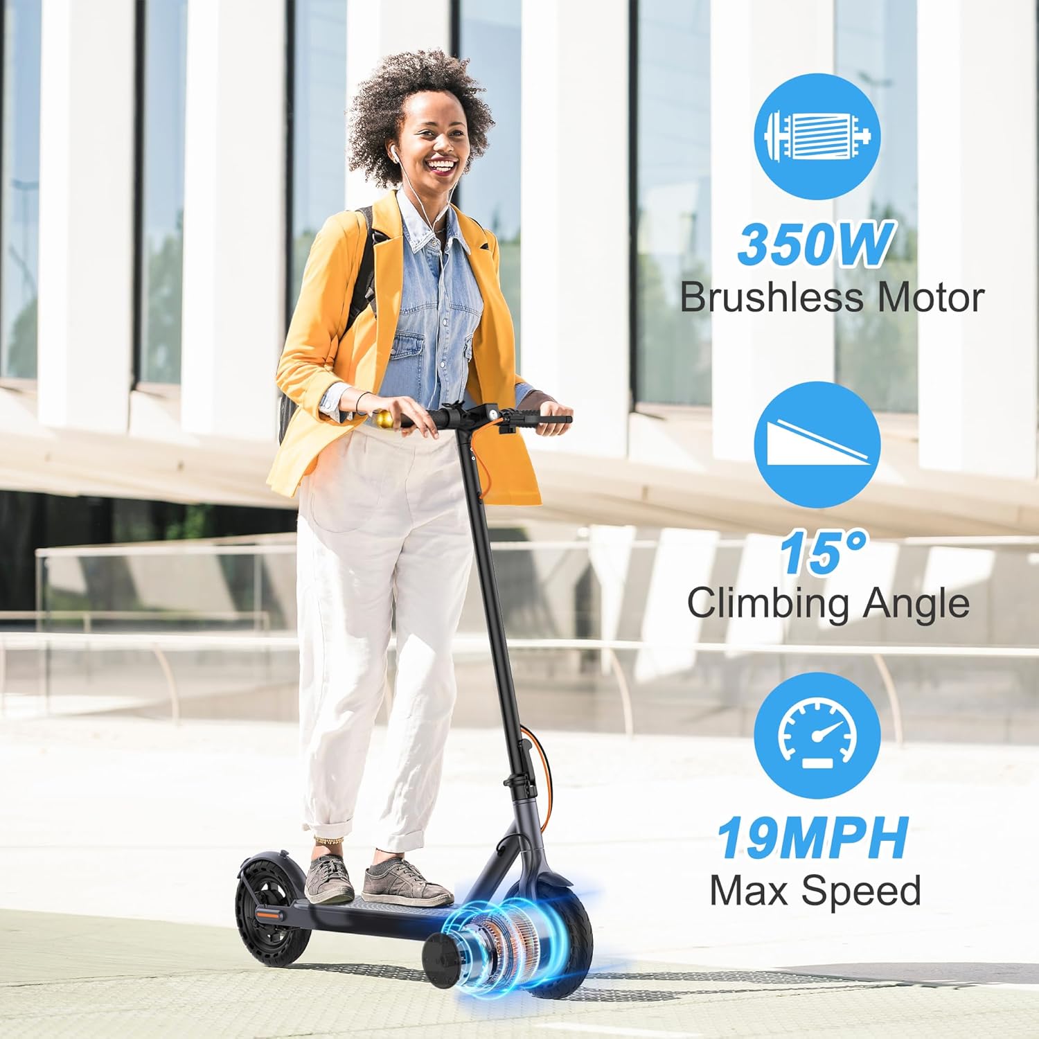 electric scooter VOLPAM SP05 350W motor, 15 climbing angle, 19 mph speed