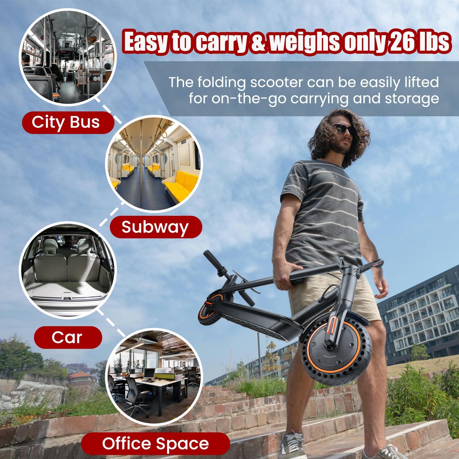 electric scooter Widoway DY8501 easy to carry, weights only 26lbs