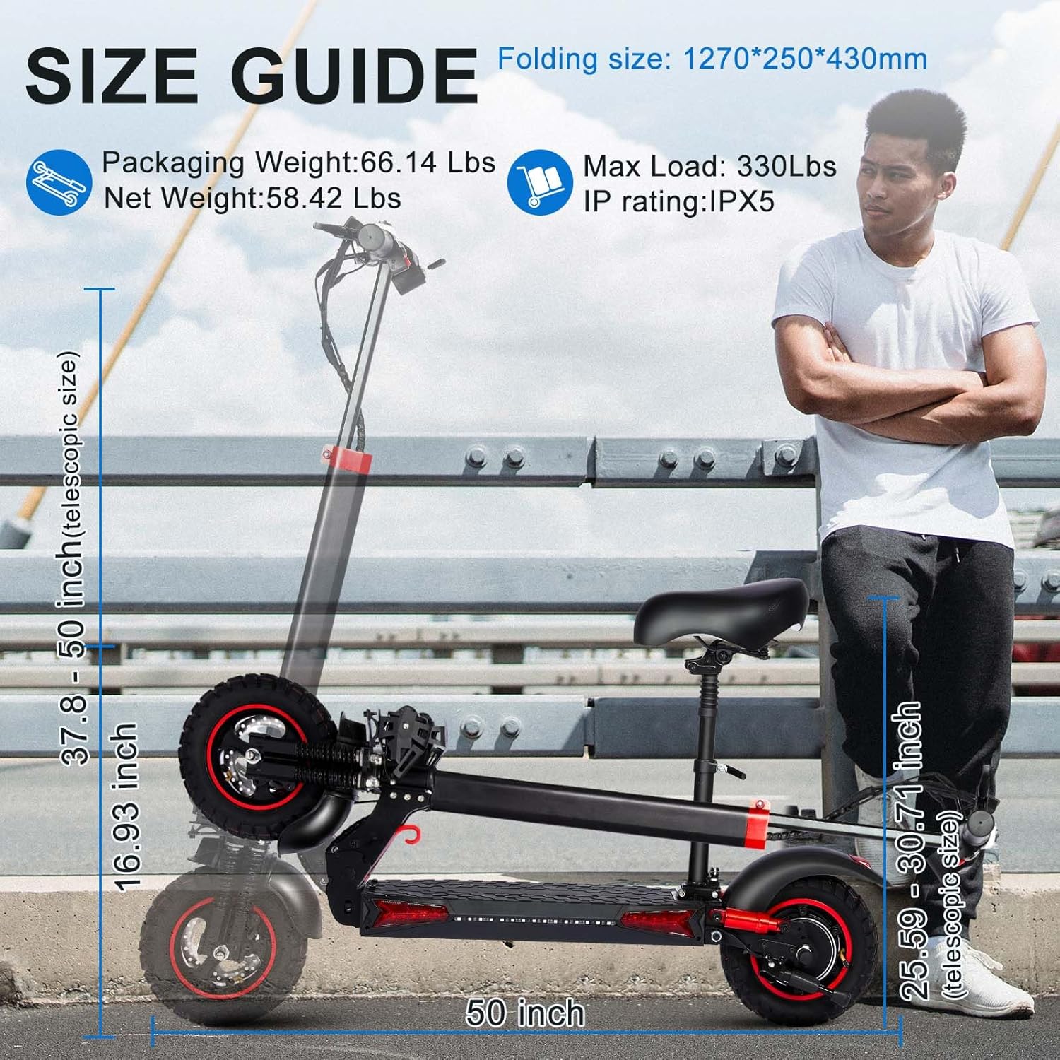 off-road electric scooter Tigoten J11 size guide