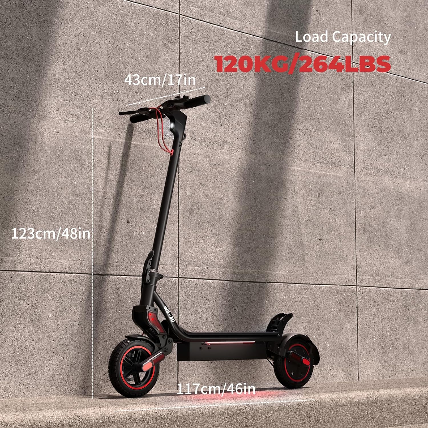off-road electric scooter iScooter W8 264lbs load capacity and product dimensions