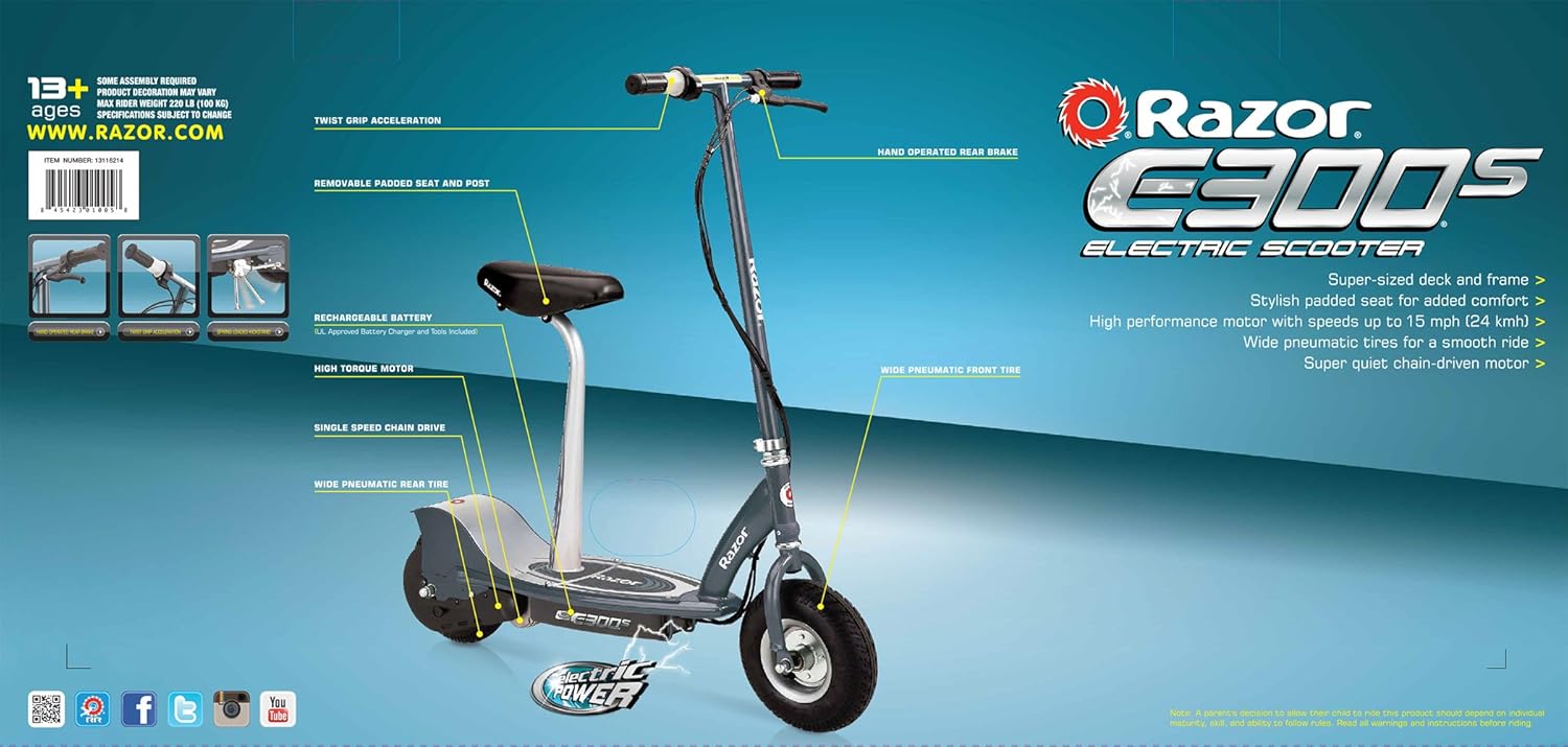 electric scooter for kids Razor E300S Key Features