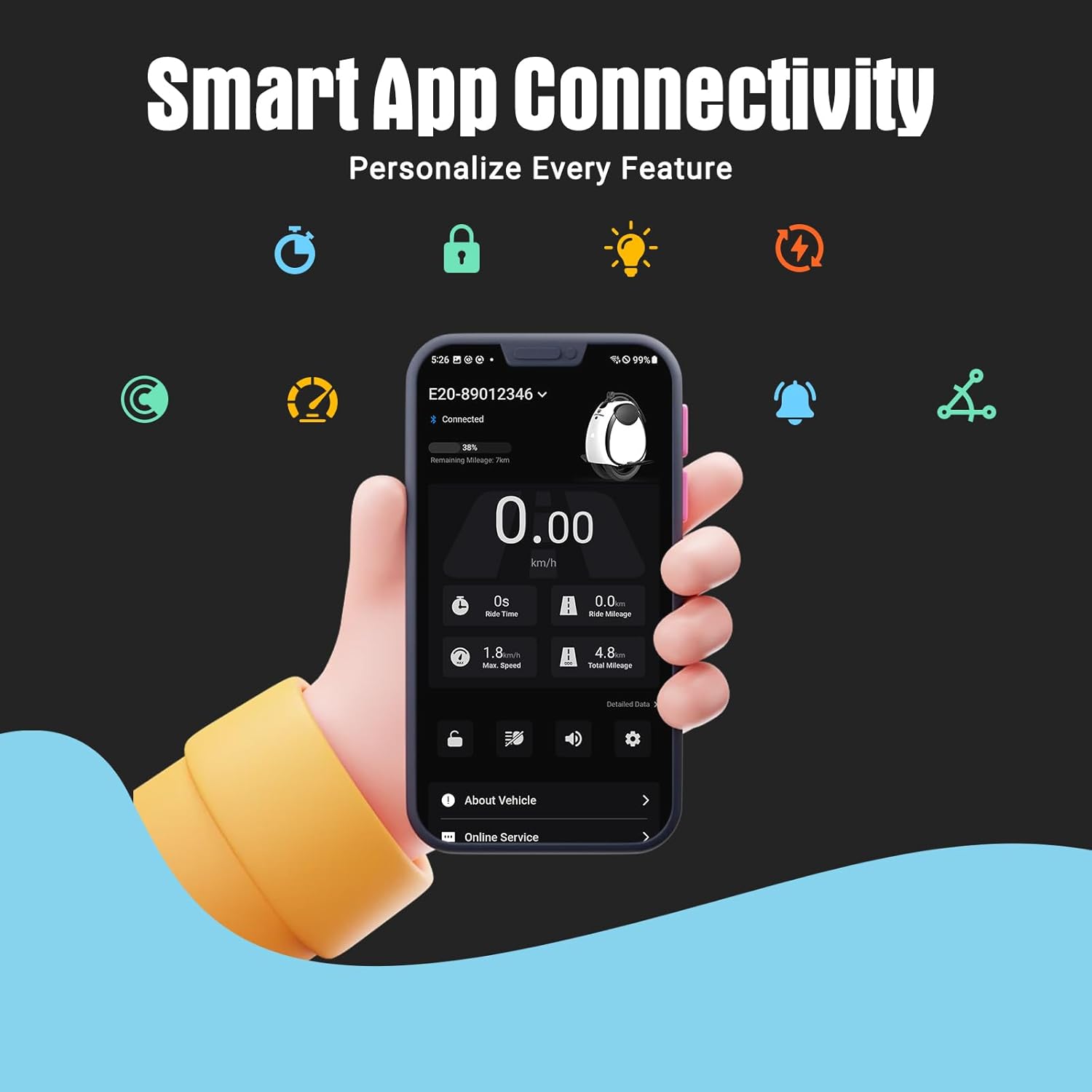 self-balancing scooter INMOTION E20 smart app connection