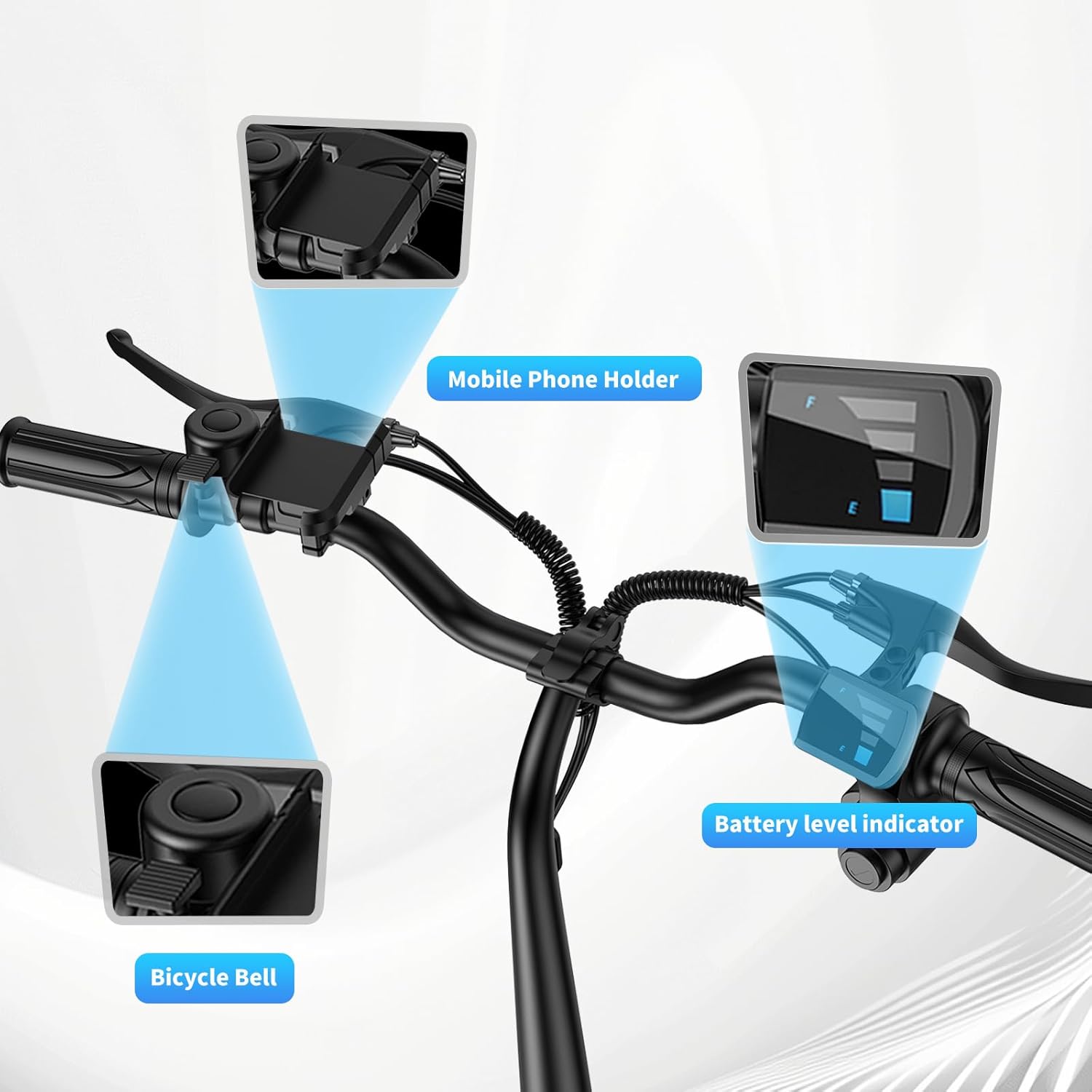 electric scooter with seat INSDGRN C14 phone holder, bell, battery level