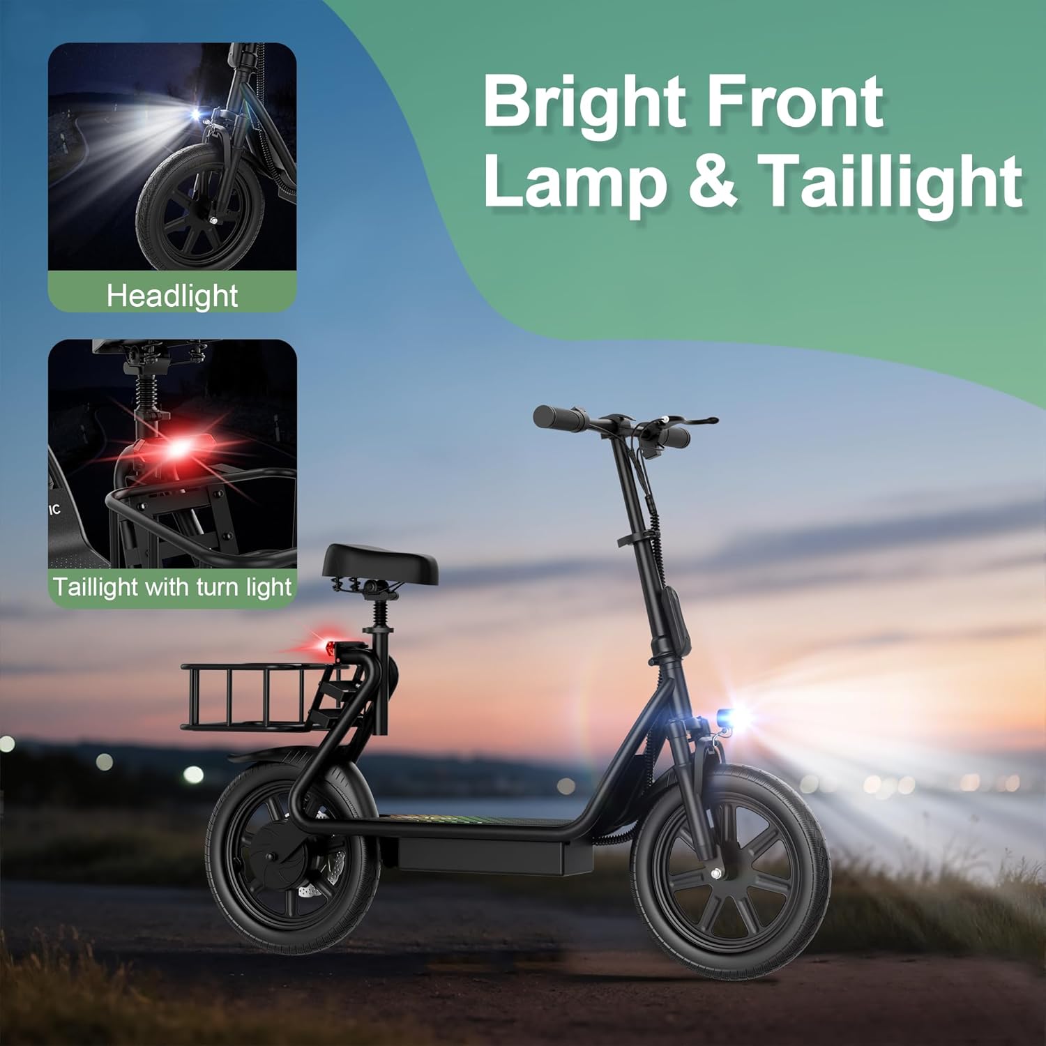 electric scooter with seat Navic T1XR dual lighting system