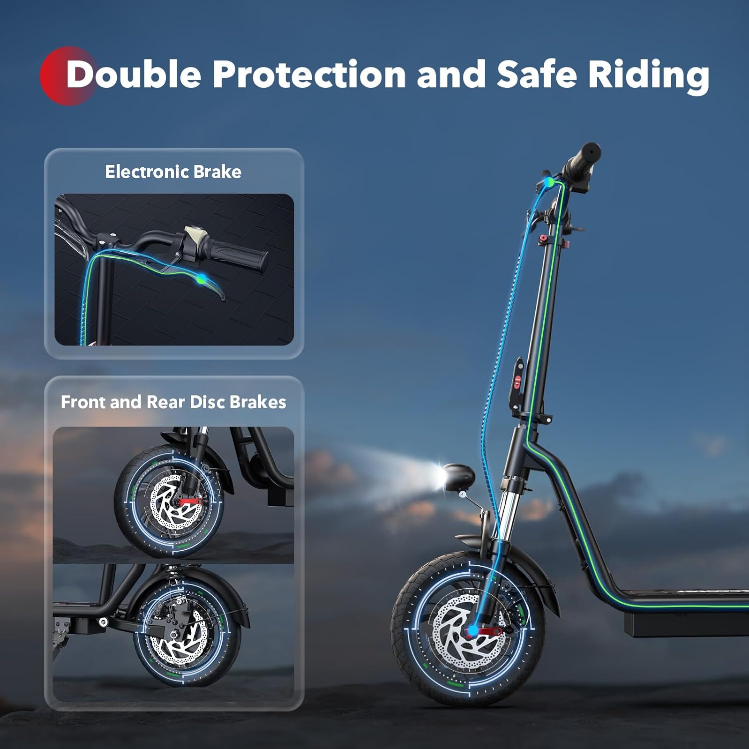 electric scooter with seat iScooter i12 double protection and safe riding