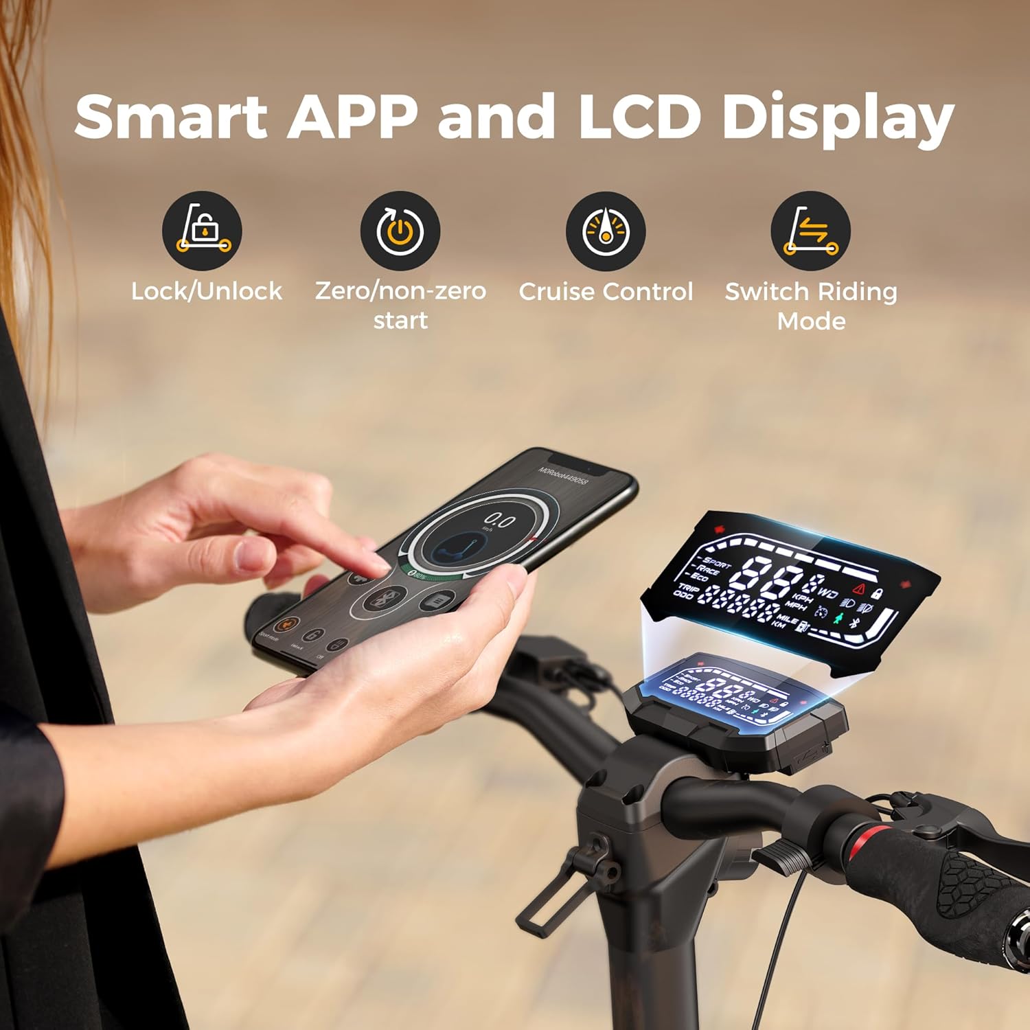 off-road electric scooter iScooter IX7 Pro smart app and LCD display