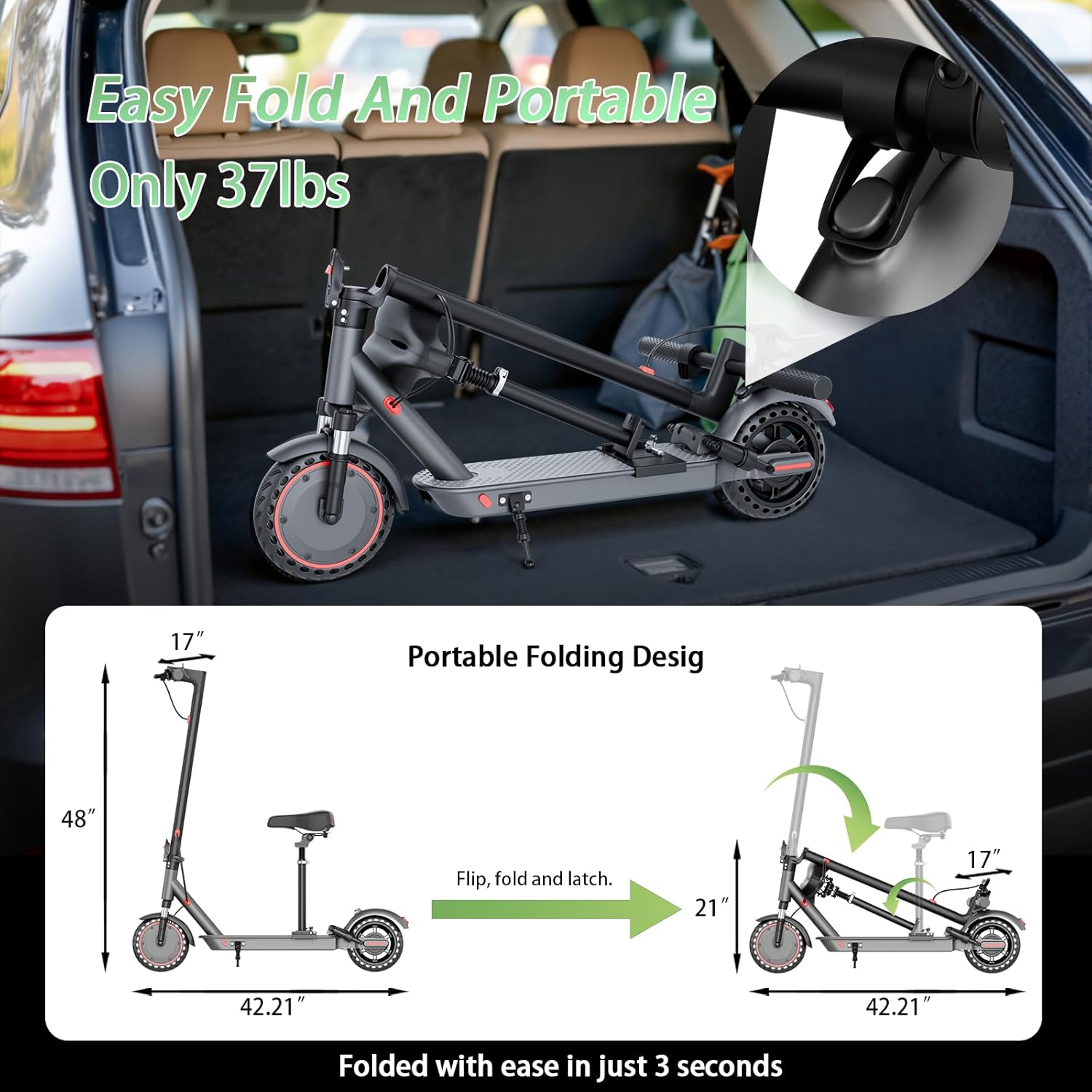 electric scooter with seat KEQ K01 Pro product dimensions
