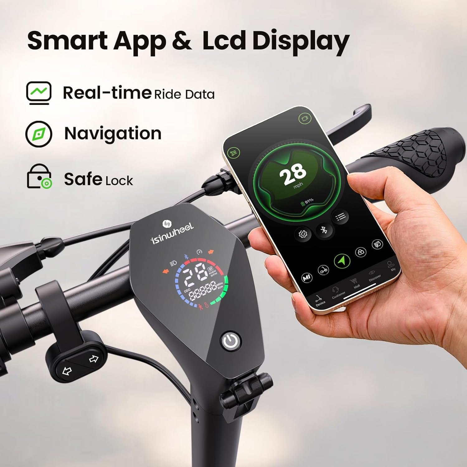 off-road electric scooter isinwheel z1 smart App and LCD display