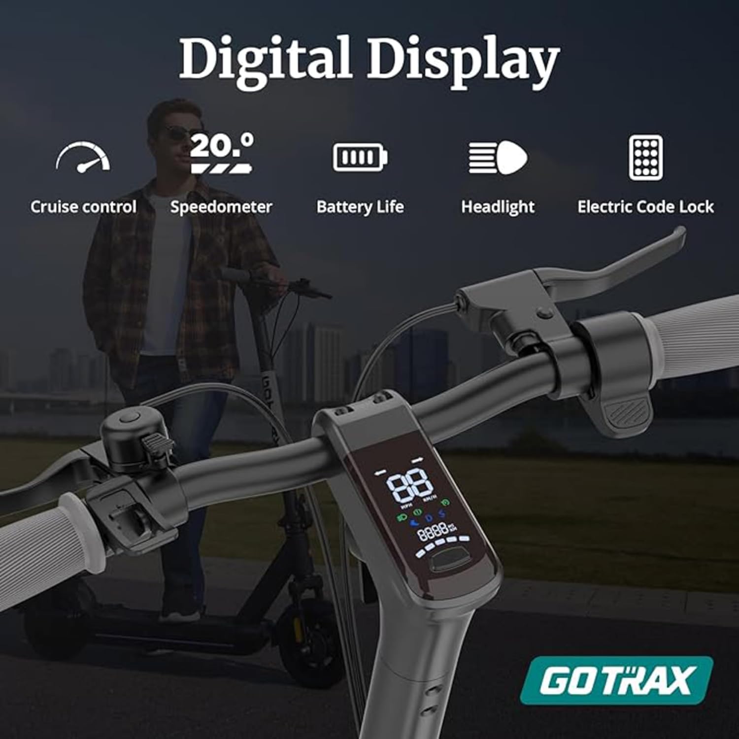 electric scooter with seat Gotrax Eclipse Ultra digital display