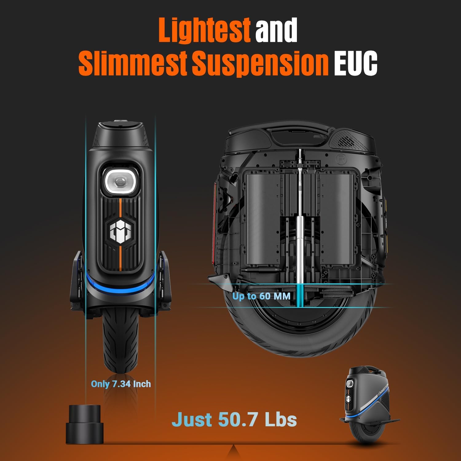 self-balancing scooter INMOTION V9 lightest and slimmest suspension EUC