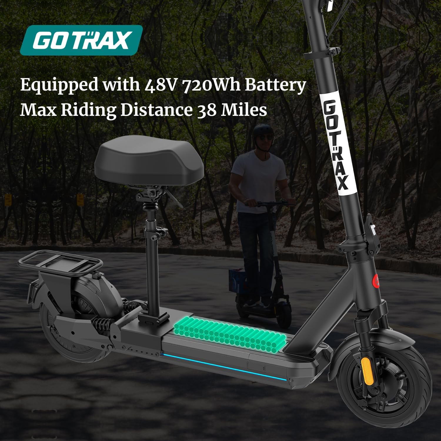 electric scooter with seat Gotrax Eclipse Ultra high capacity battery