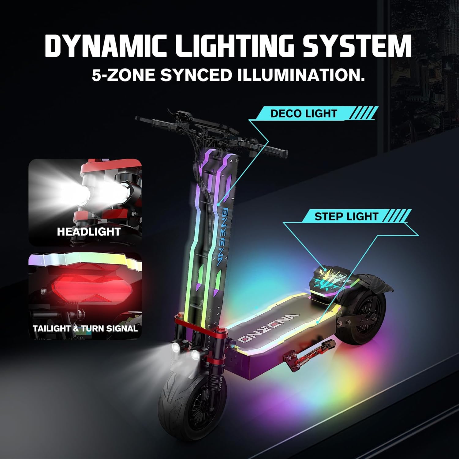 electric scooter ONECNA GT9 dynamic lighting system