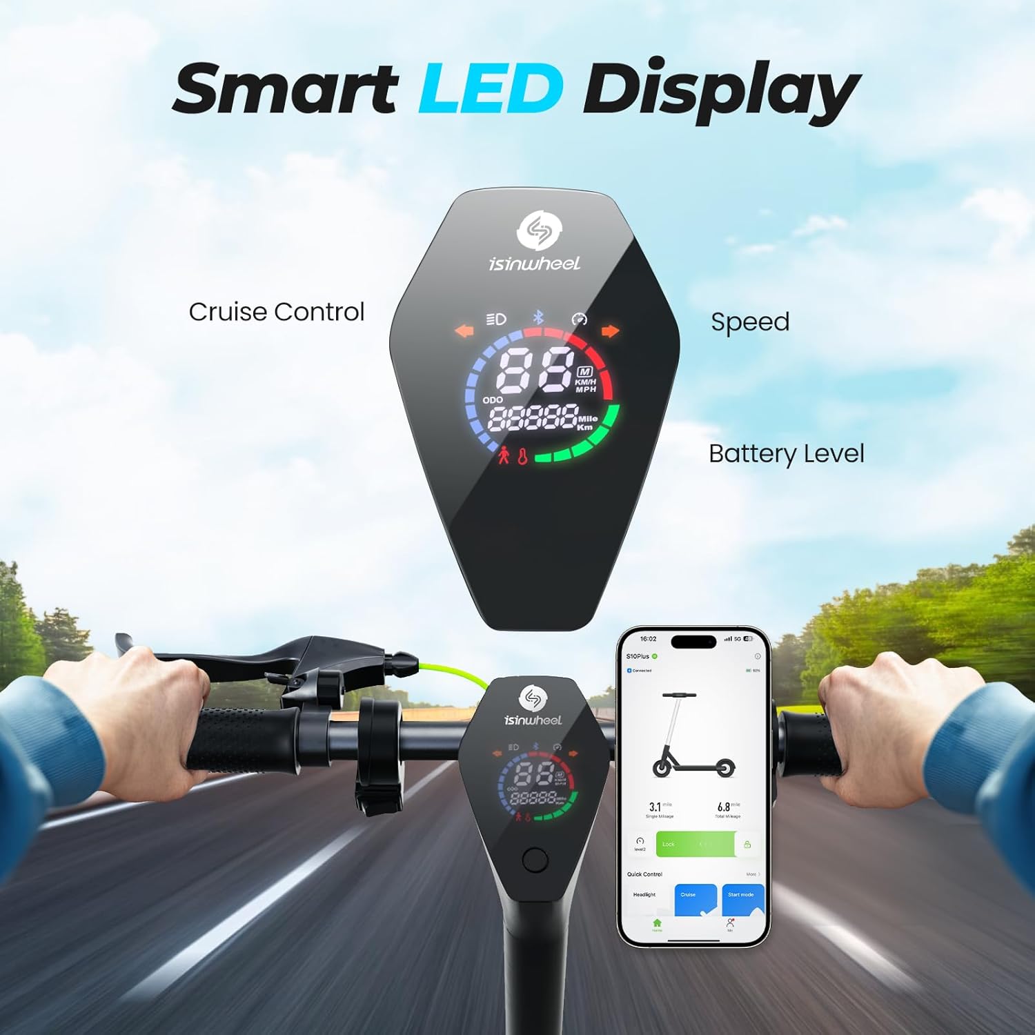 electric scooter isinwheel S10 Plus smart LED display