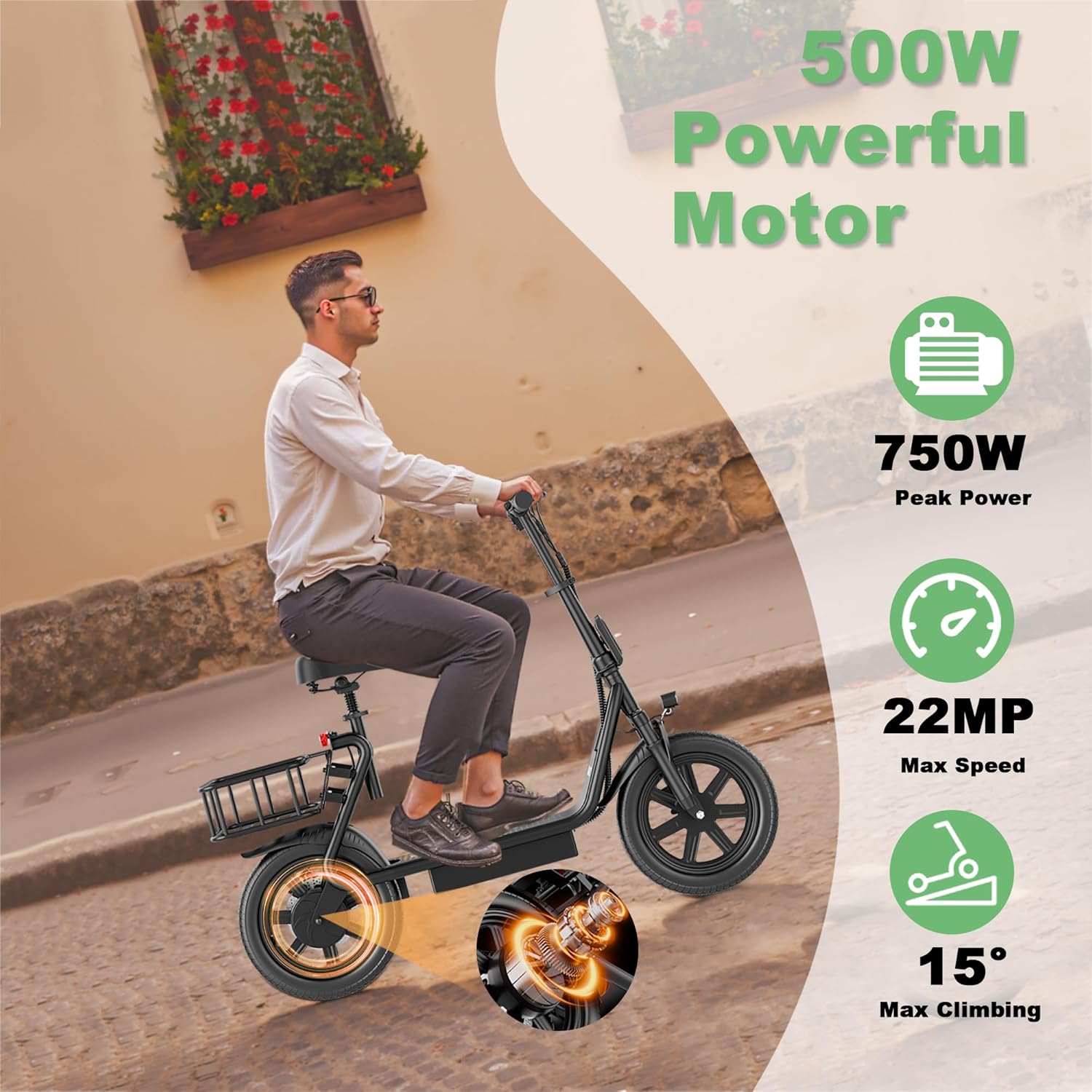 electric scooter with seat Navic T1XR 500W motor