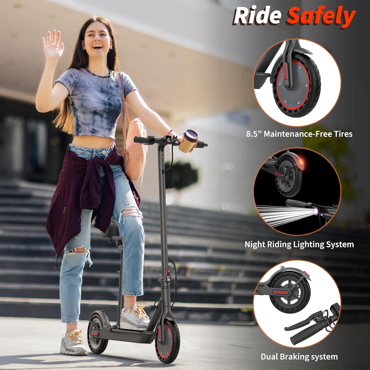 electric scooter with seat Riuiio riding safety