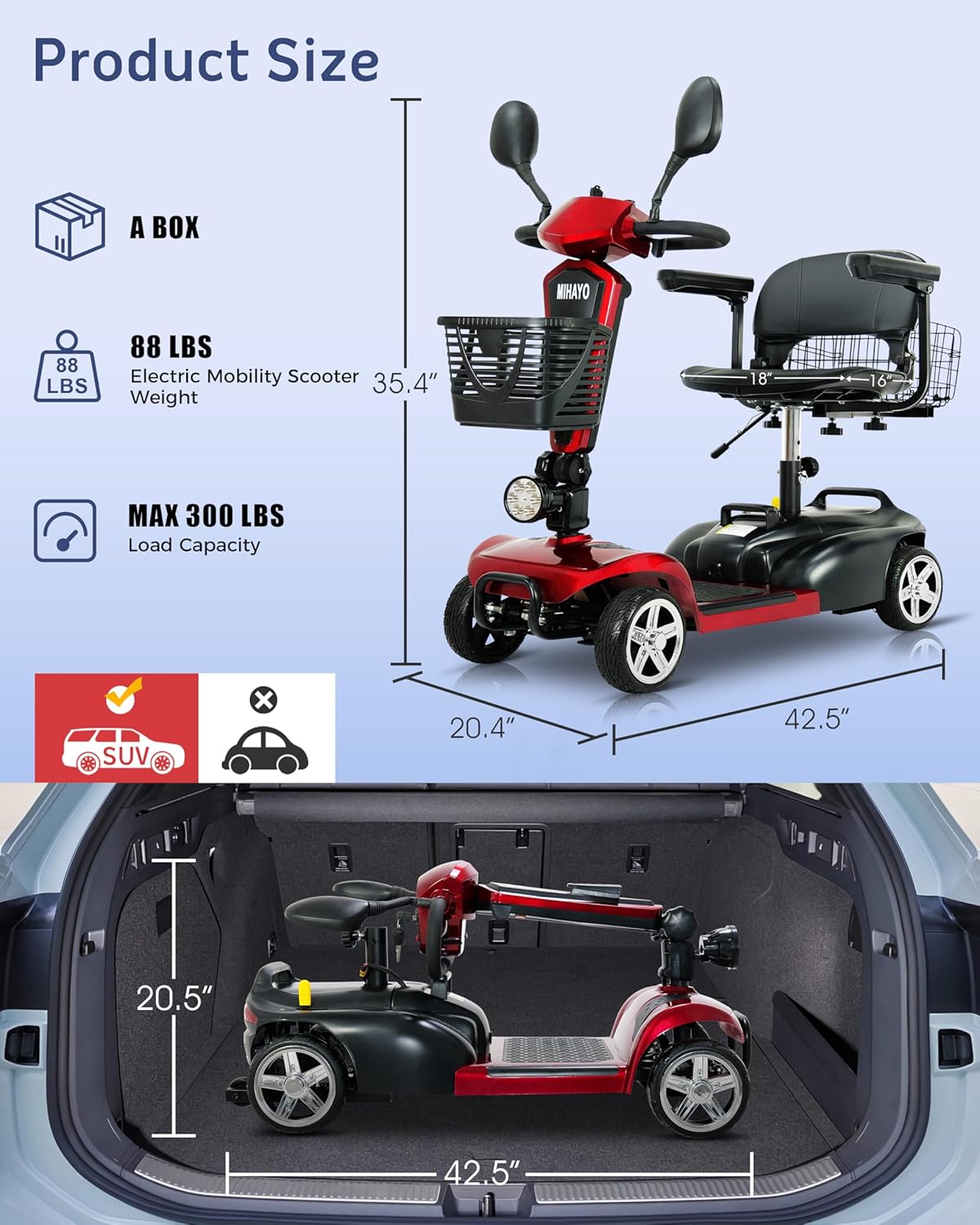 MIHAYO Mobility Scooter product size