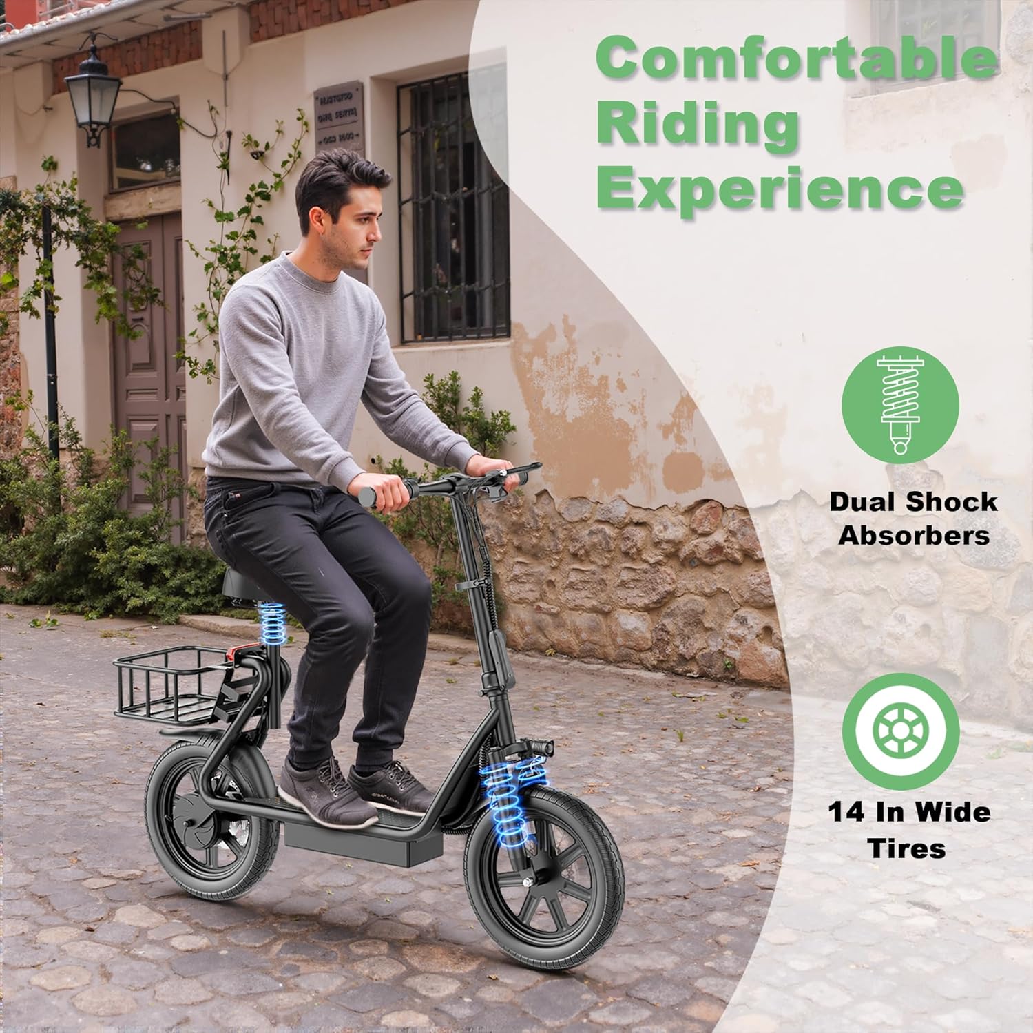 electric scooter with seat Navic T1XR comfortable riding experience