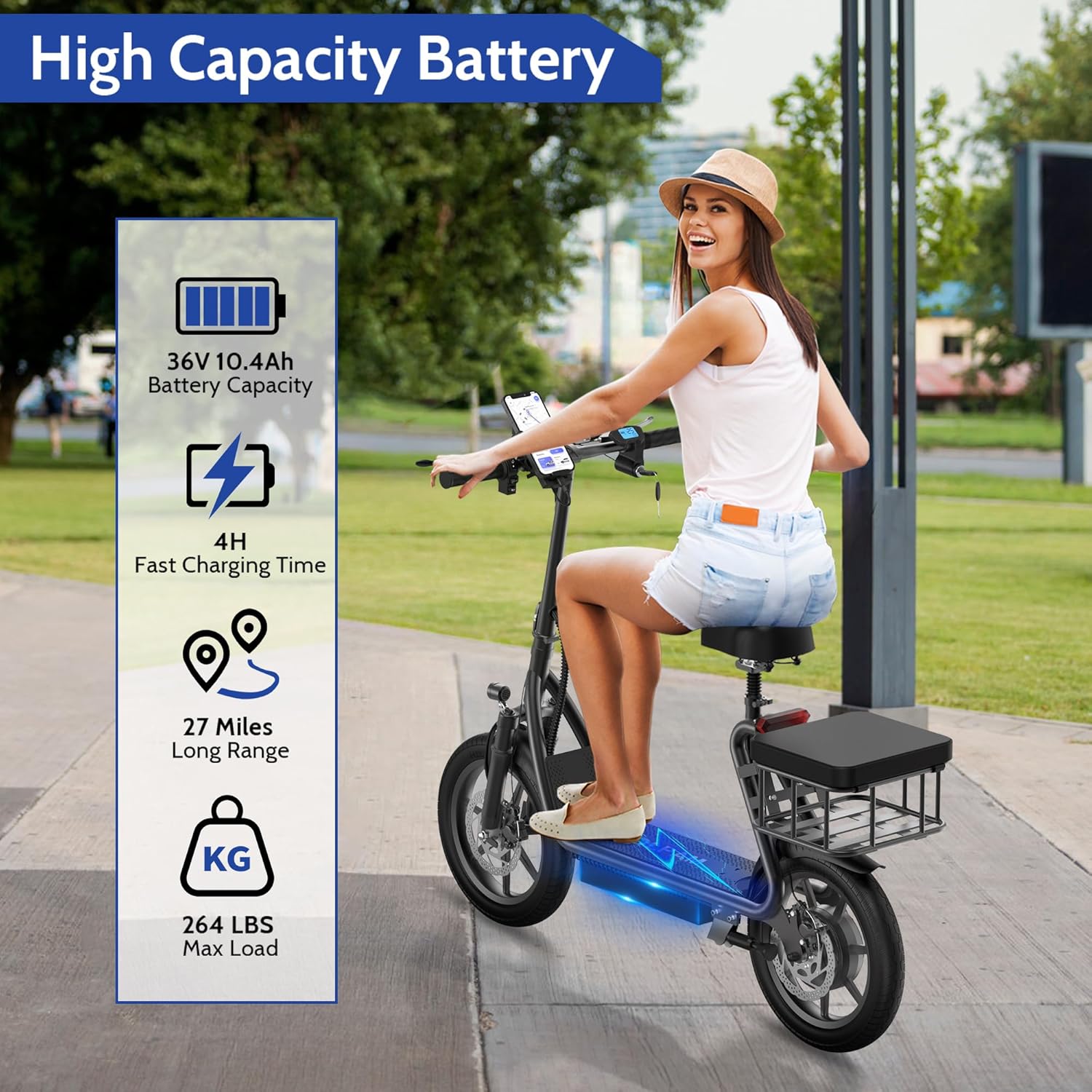 electric scooter with seat Volpam SP20 high capacity battery