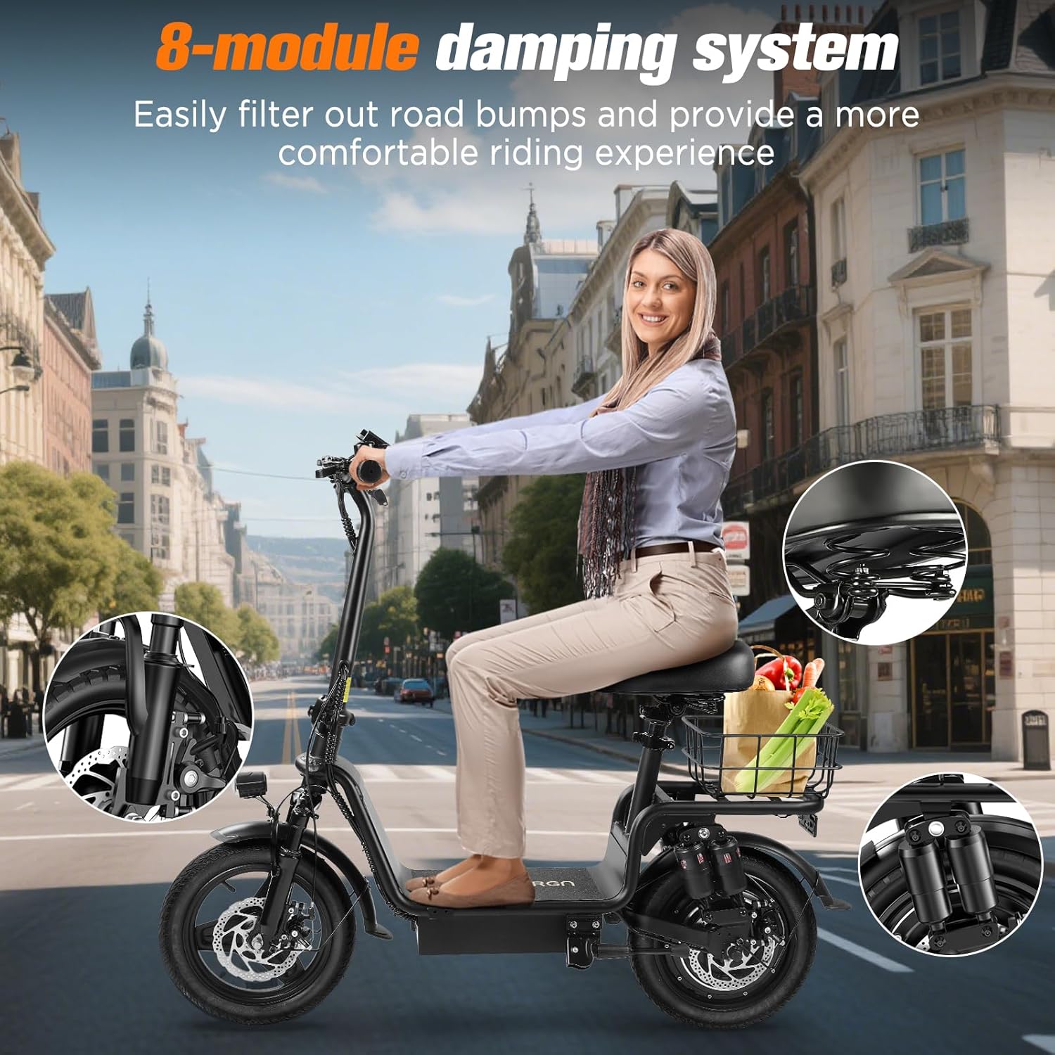 electric scooter with seat INSDGRN C14 damping system