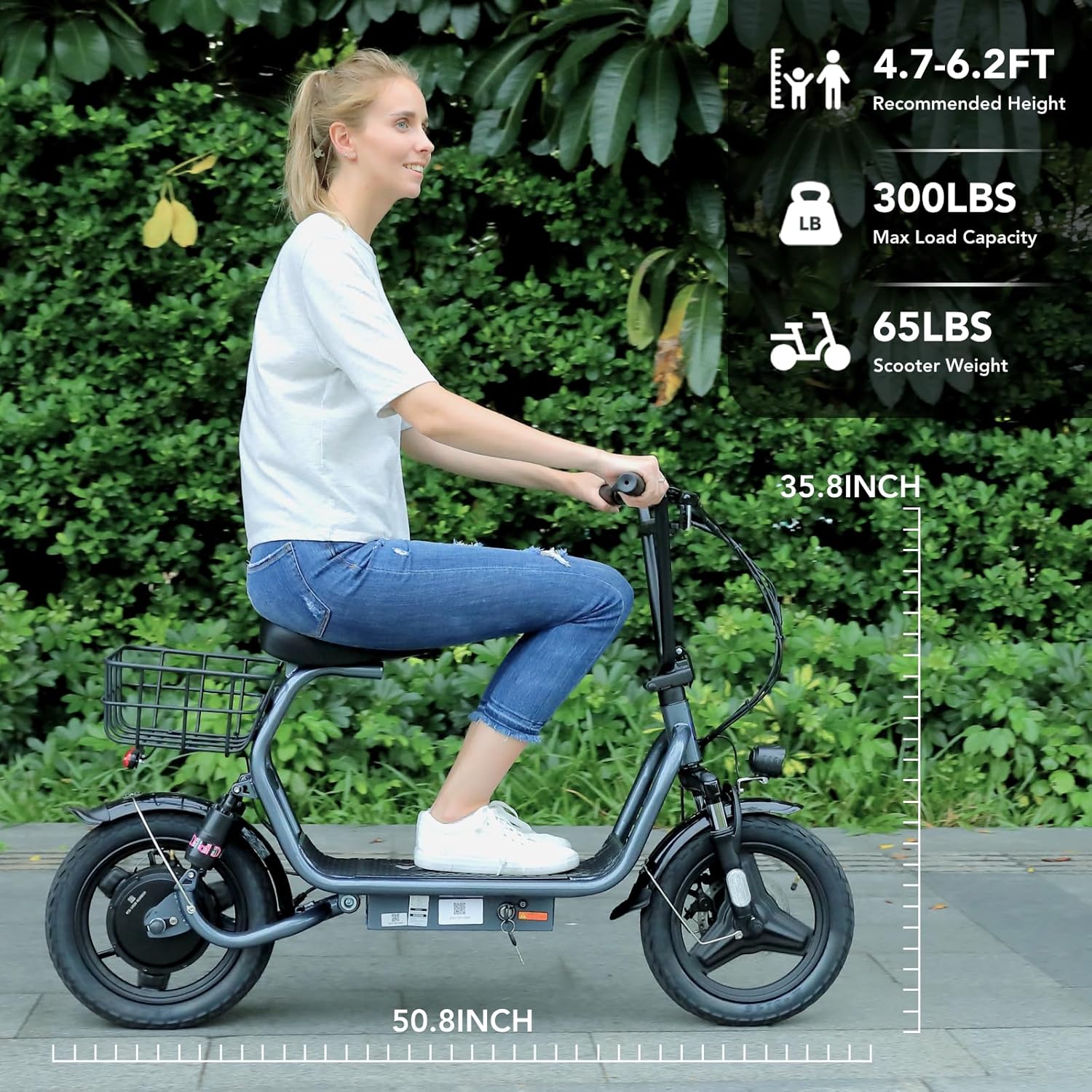 electric scooter with seat Caroma P4 product dimensions
