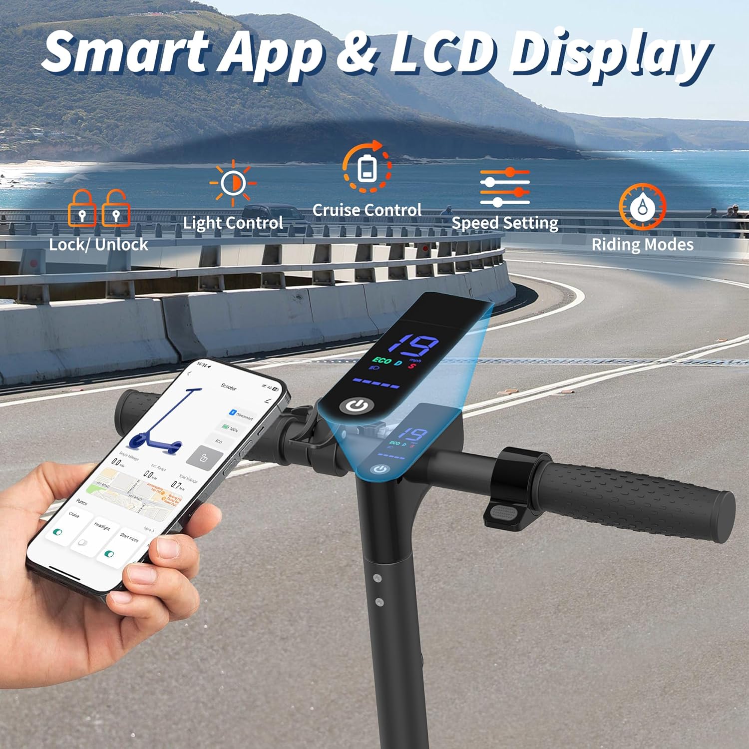 electric scooter with seat Riuiio smart app LCD display