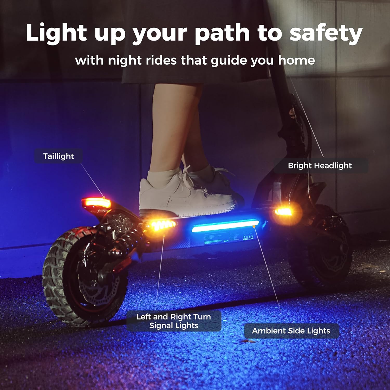 off-road electric scooter iScooter IX7 Pro ambient lights and turn signals