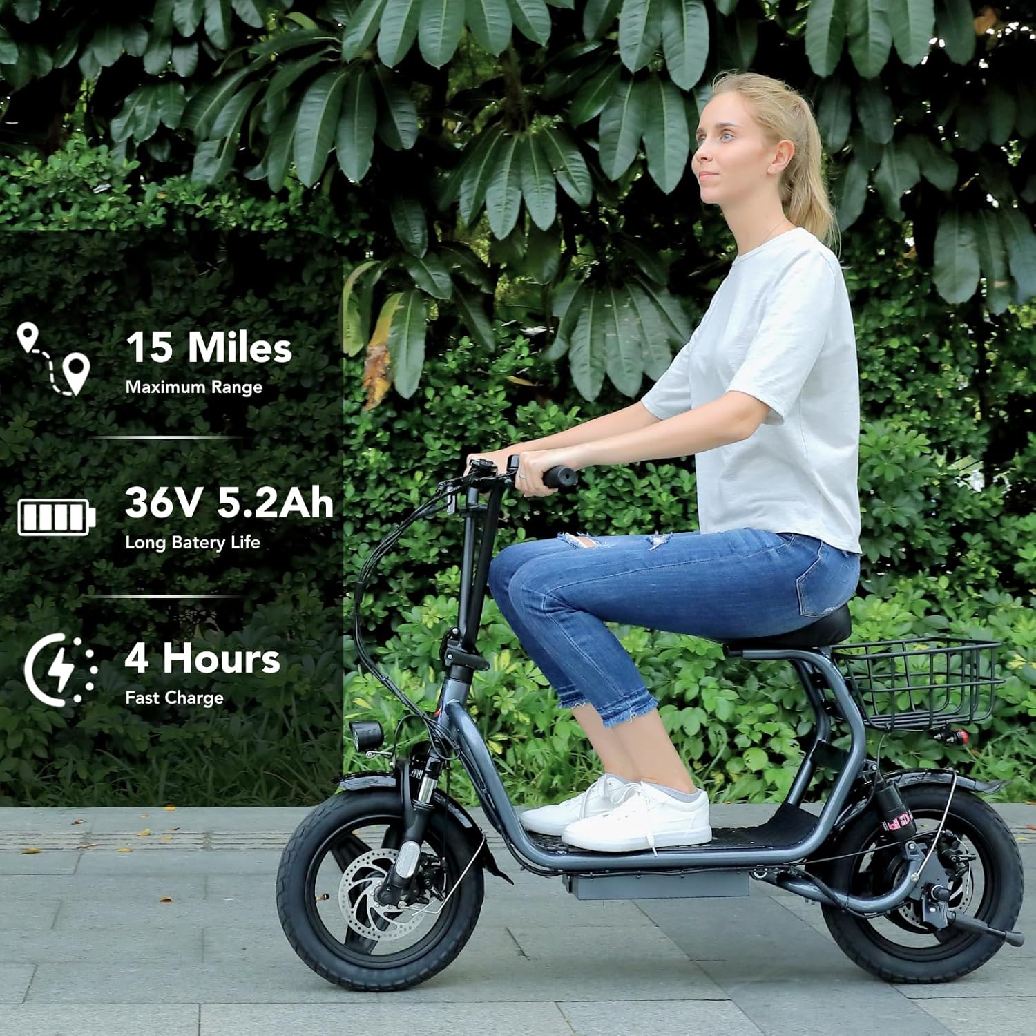 electric scooter with seat Caroma P4 battery capacity