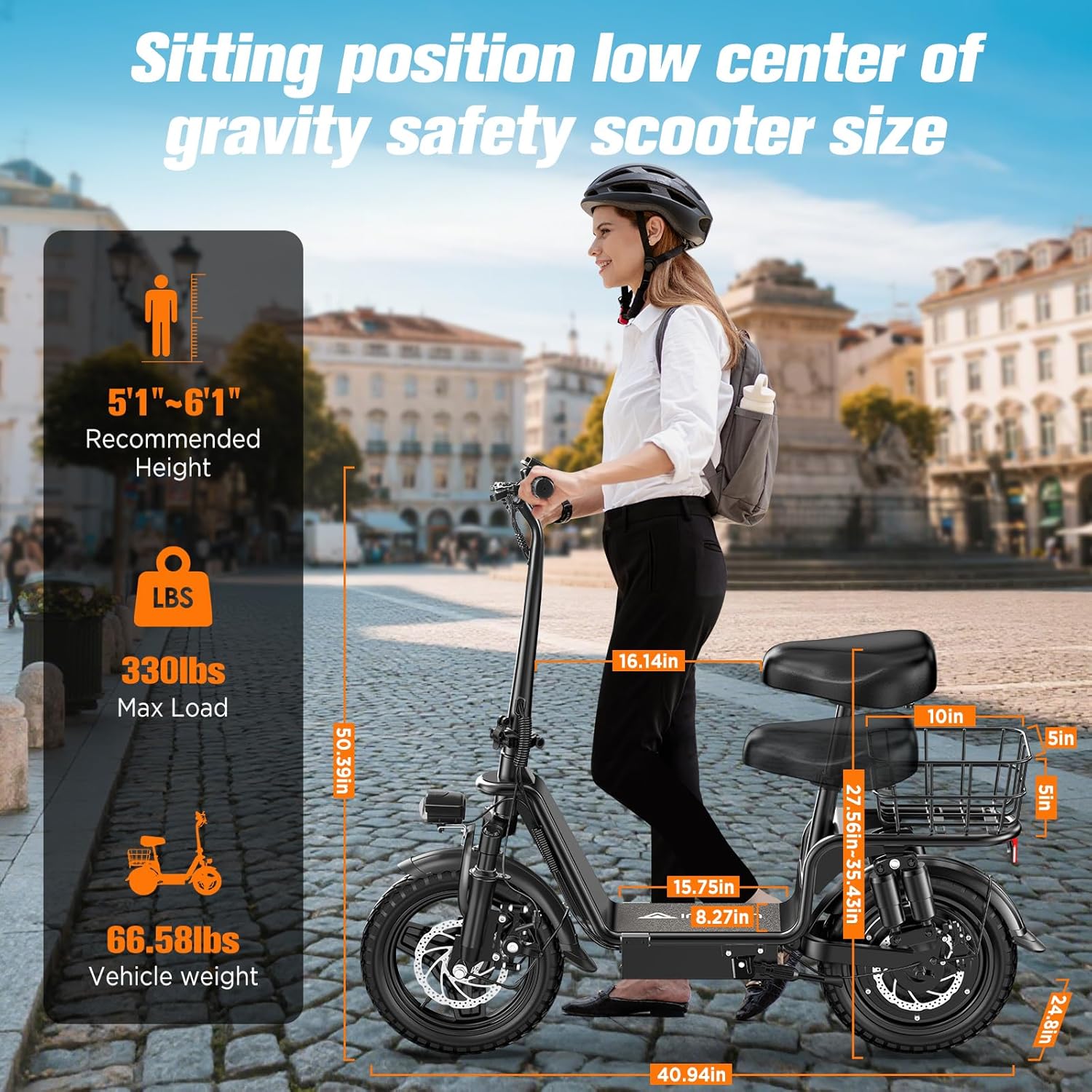 electric scooter with seat INSDGRN C14 product dimensions