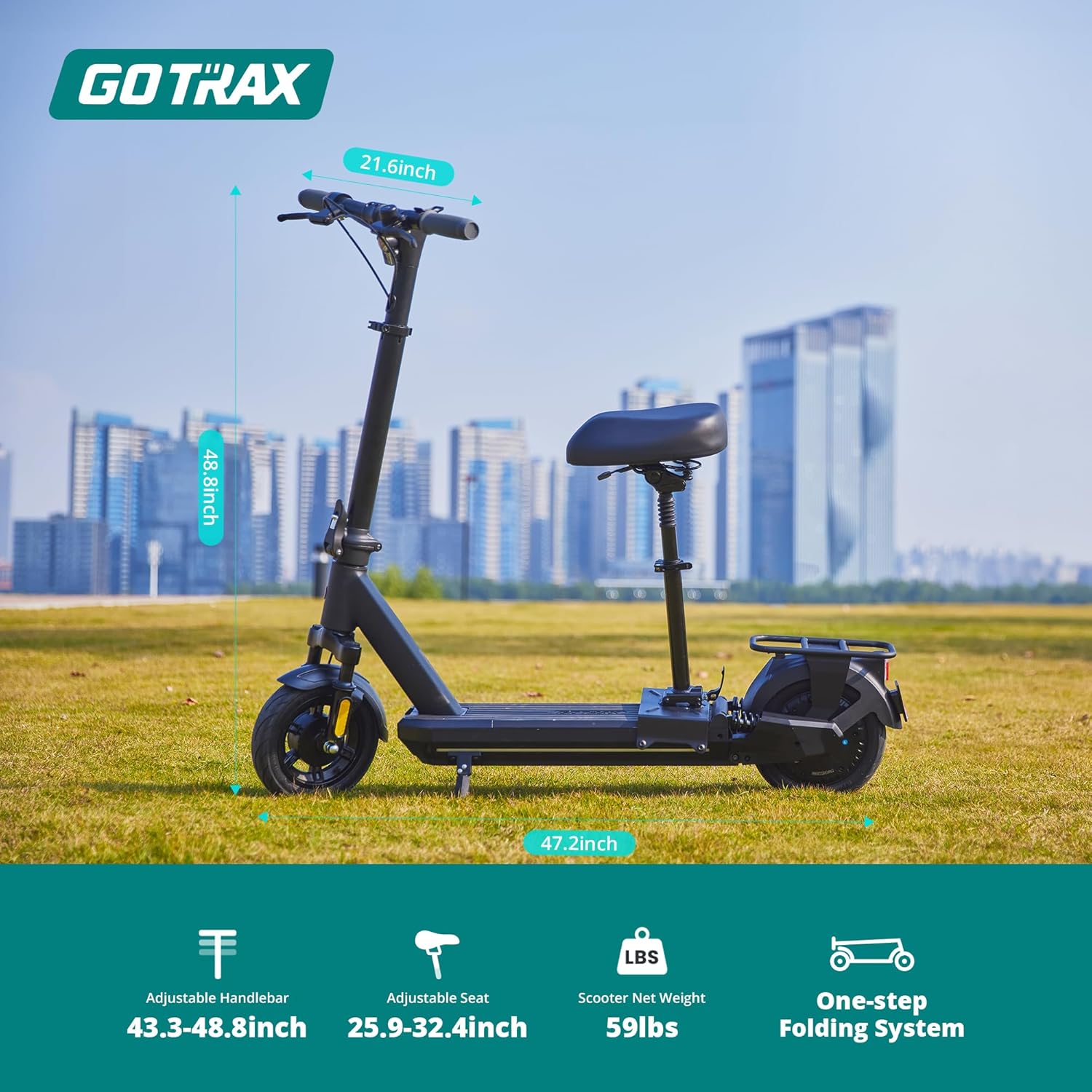 electric scooter with seat Gotrax Eclipse Ultra product dimensions