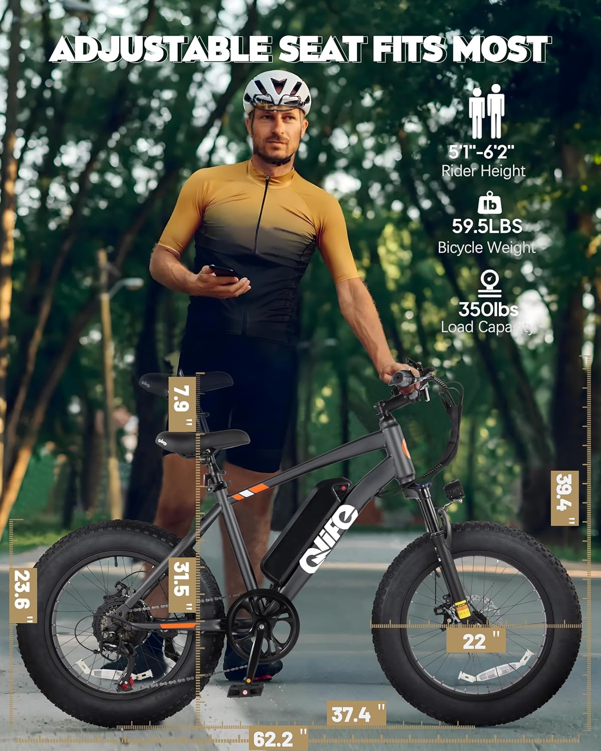 Qlife Racer Fat Tire electric bike adjustable seat